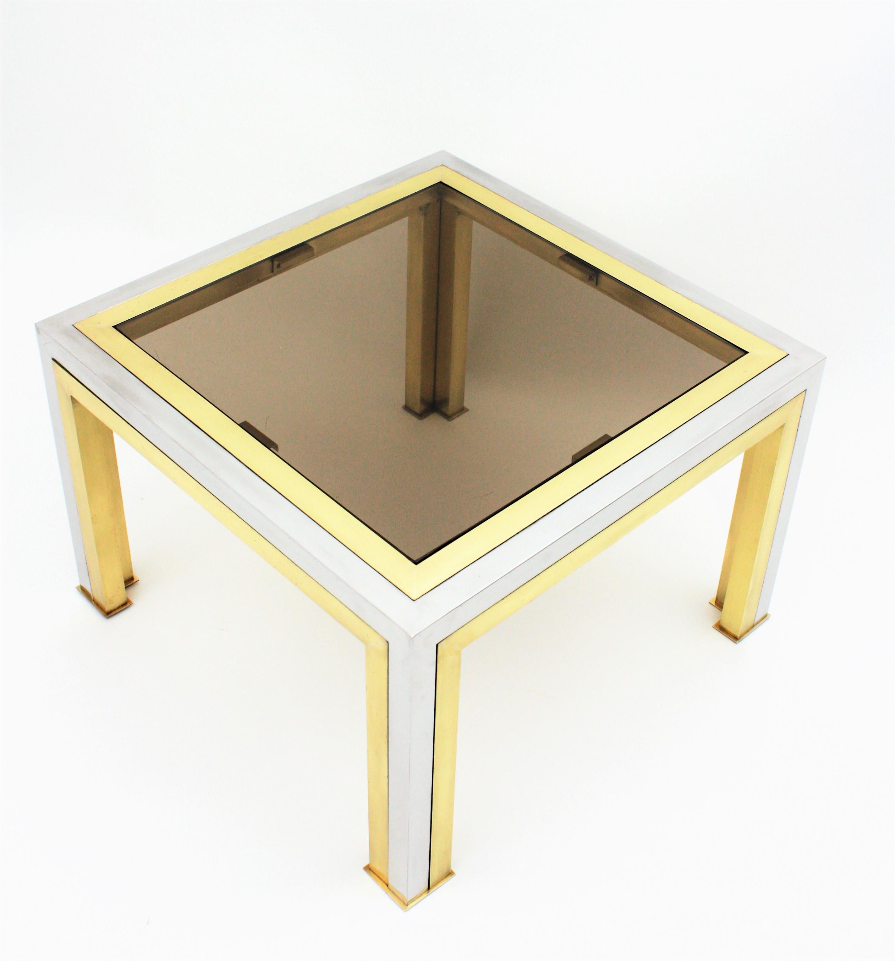 Romeo Rega Coffee Table in Brass, Chromed Steel and Glass 1