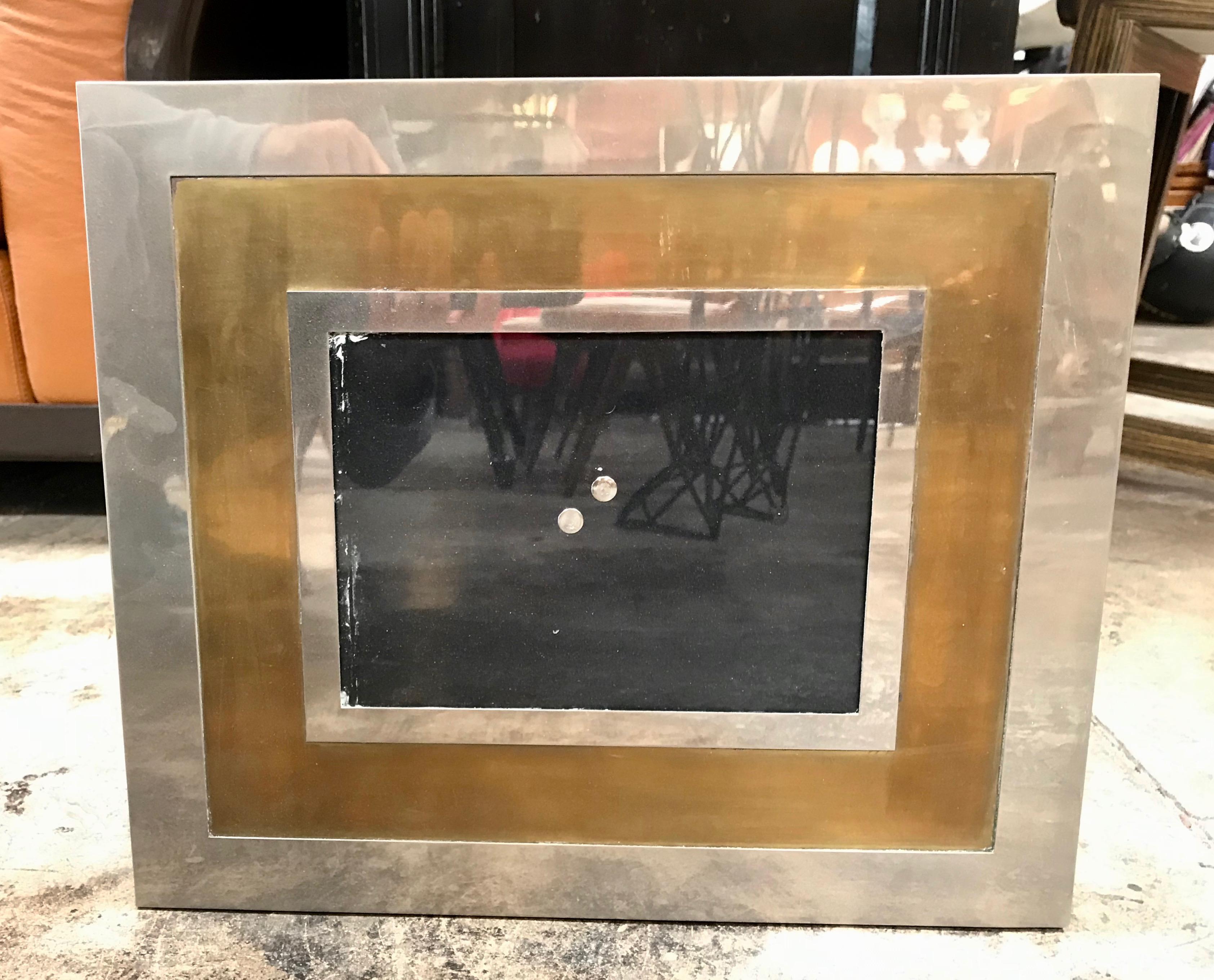 Modern Romeo Rega Style 1970s Chrome and Brass Picture Frame, Italy