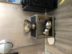 Romeo Rega Style Brass and Chromed Steel Two Black Crystal Shelves Wheeled Tray