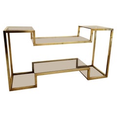 Romeo Rega Style Brass and Smoked Glass Console, Italy, 1970s