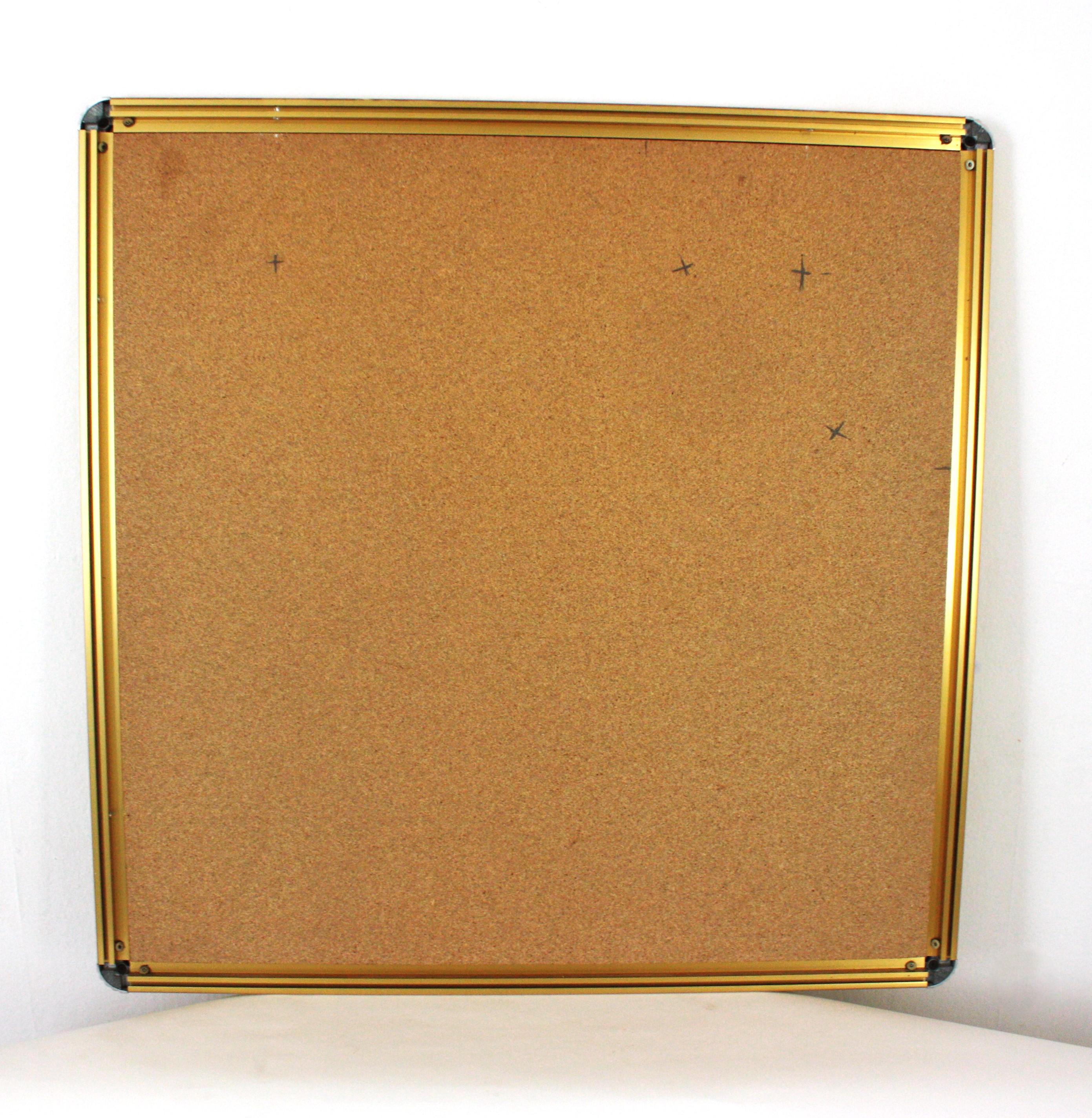 Romeo Rega Style Brass & Chrome Mirror with Smoke Rose Pink Glass Details For Sale 4