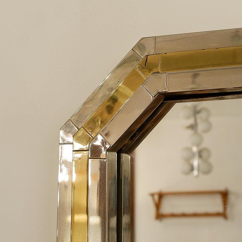 Modern Romeo Rega style chrome and brass mirror - 1970s For Sale