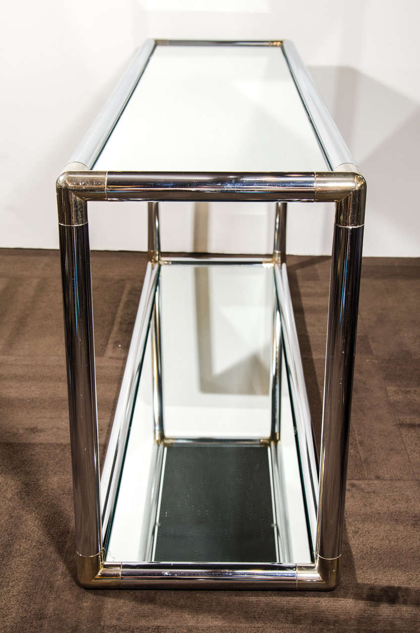 Romeo Rega Style Chrome and Mirrored Double Console Table, 1970s 1