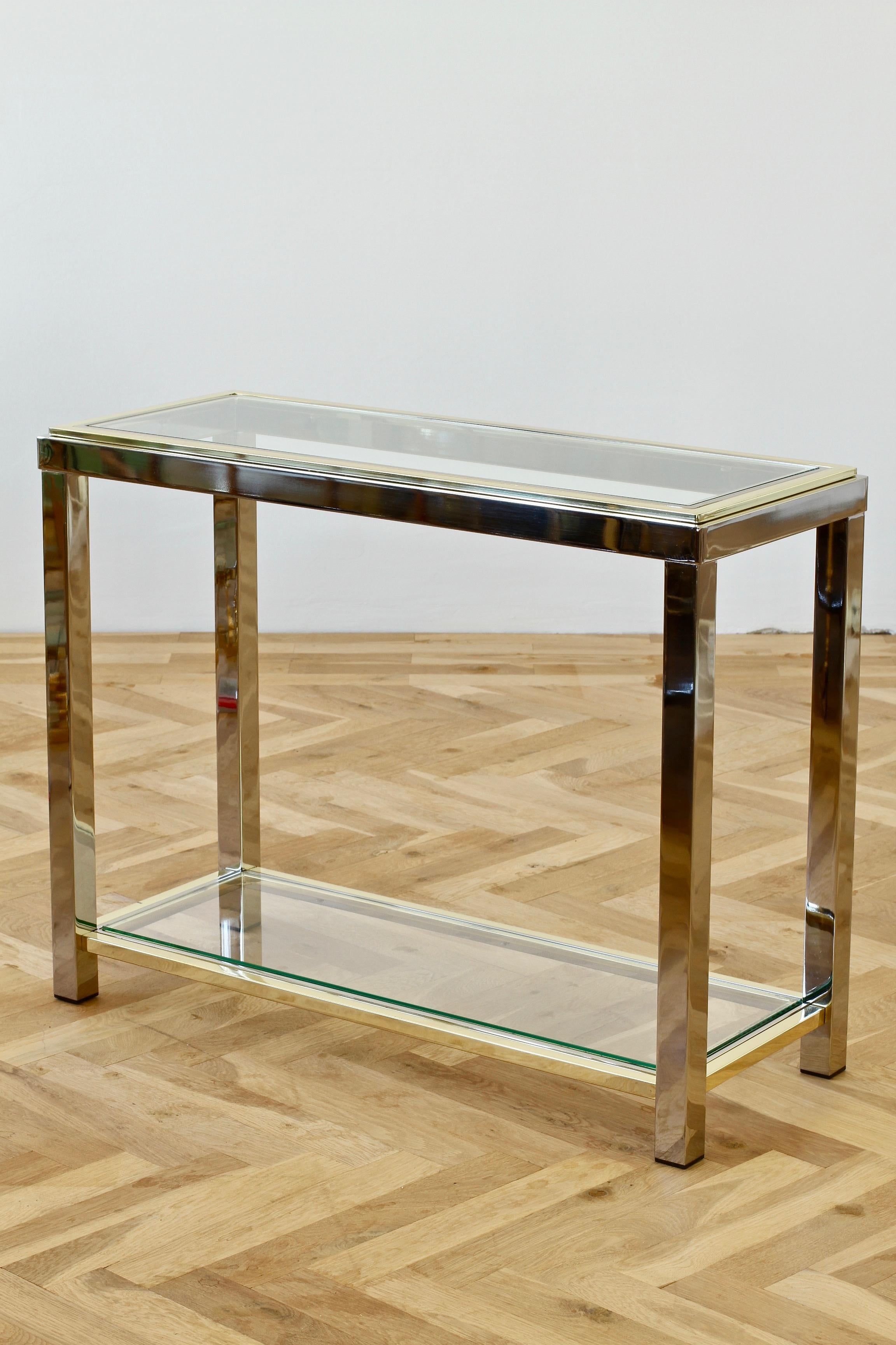 Plated Chrome & Brass Bicolor Two-Tiered Double Shelved Console Table For Sale