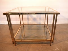 Romeo Rega Style Gold Plated 2-Tier Glass Coffee or Cocktail Table