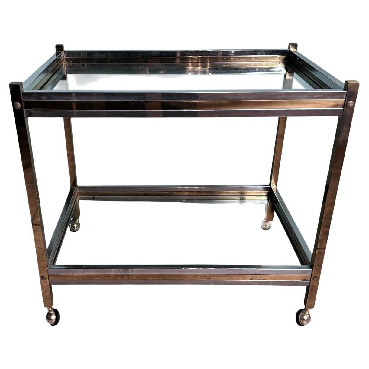 Chariot de bar italien en laiton et acier de style Romeo Rega
