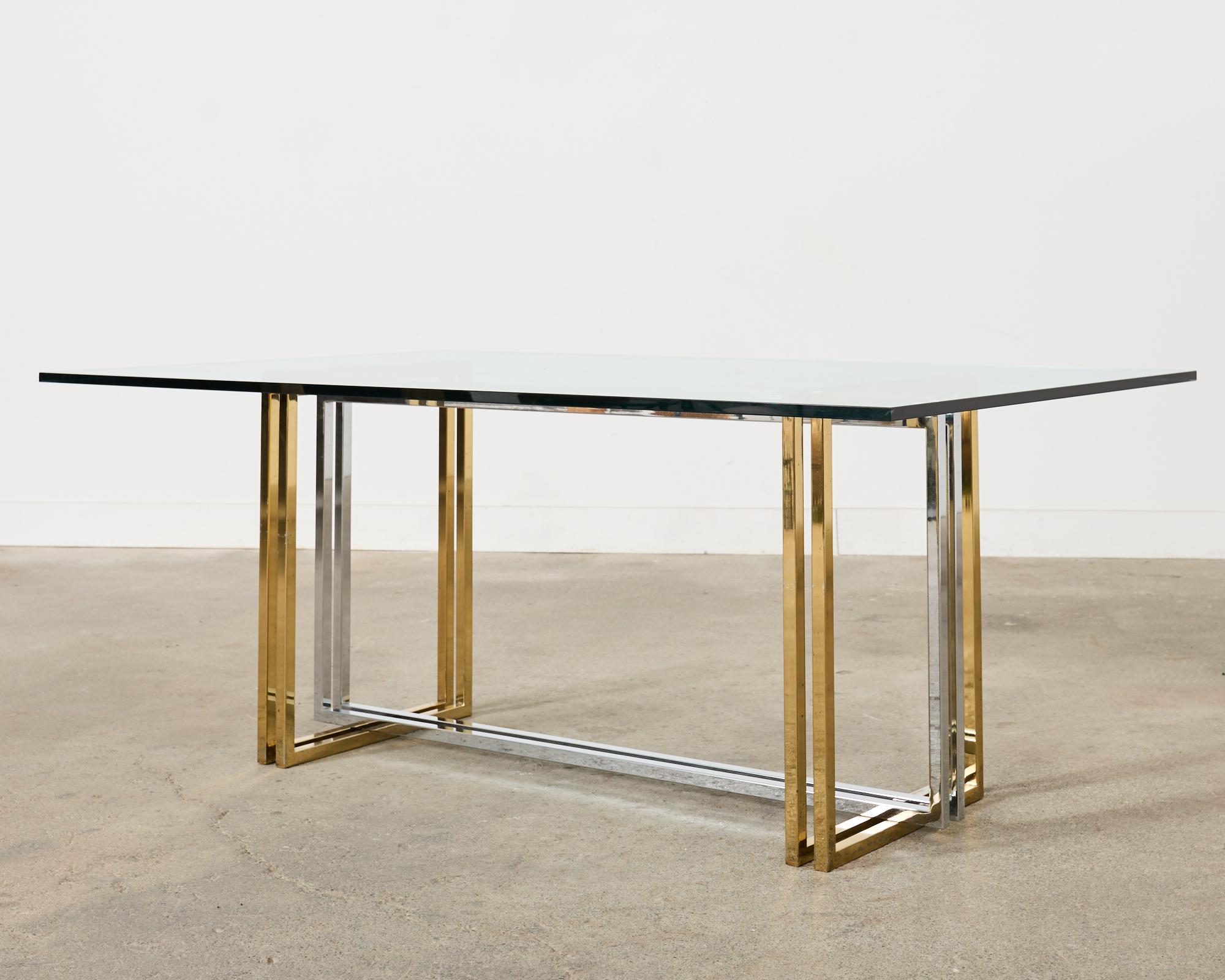 Romeo Rega Style Italian Brass Chrome Dining Trestle Table For Sale 14
