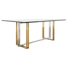 Used Romeo Rega Style Italian Brass Chrome Dining Trestle Table