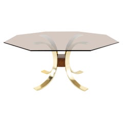 Romeo Rega Style Mid Century Brass Burlwood and Glass Dining Table