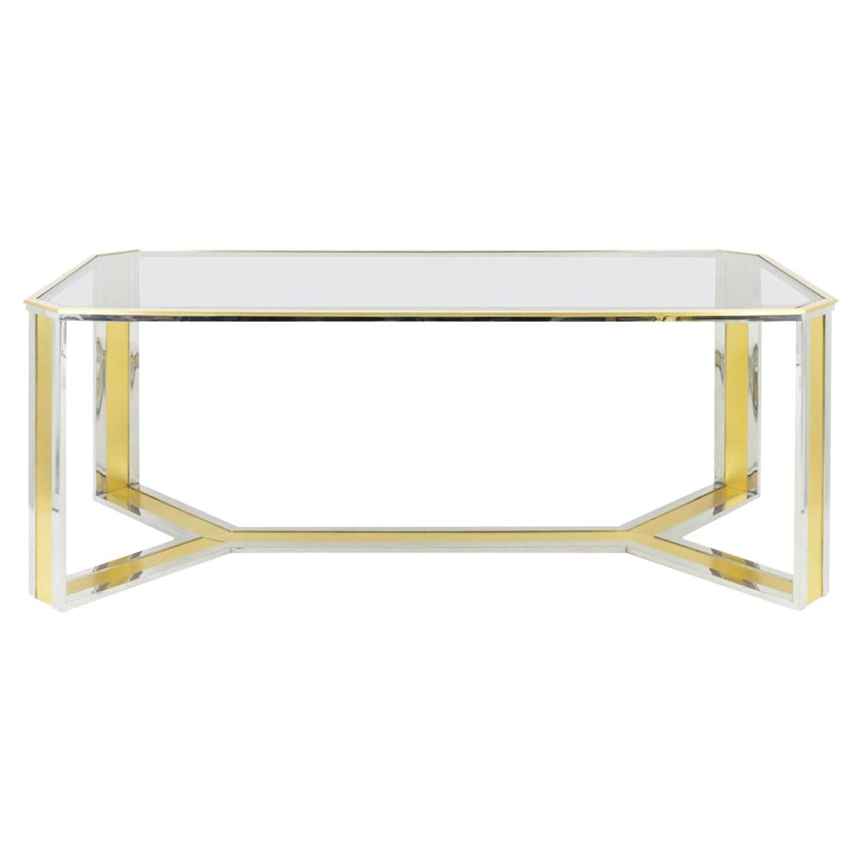 Romeo Rega Style Table in Chromed and Gilt Brass, Smoked Glass, 1970s