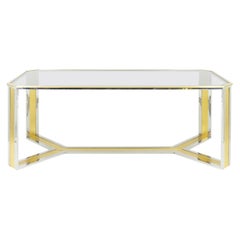 Romeo Rega Style Table in Chromed and Gilt Brass, Smoked Glass, 1970s