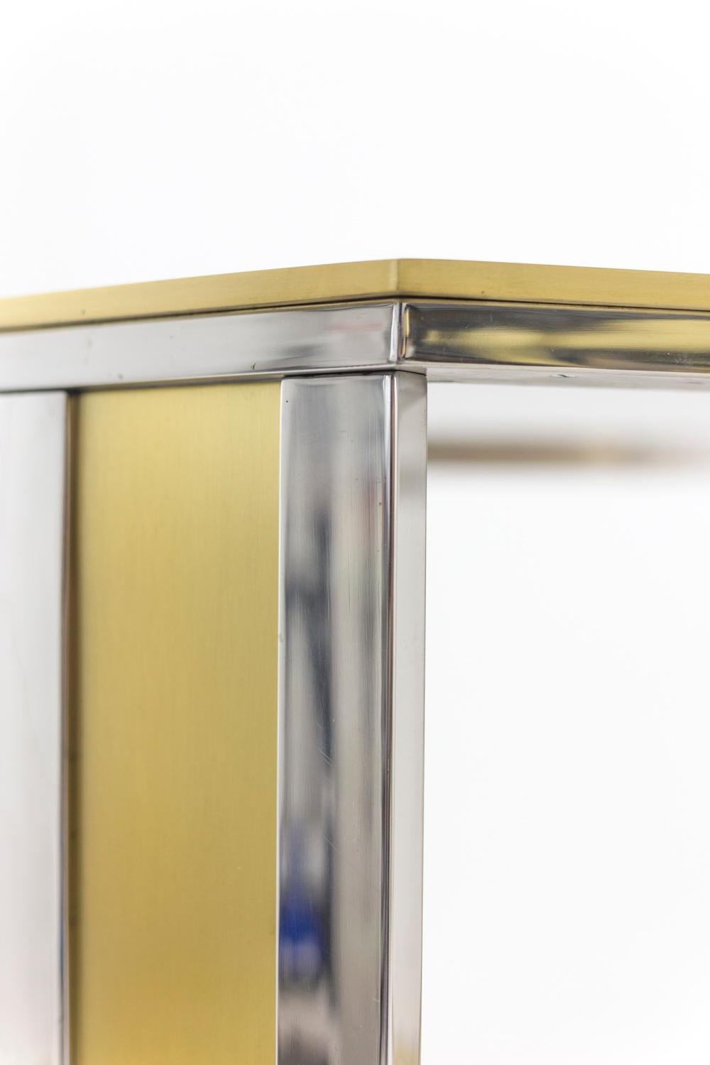 Romeo Rega Style Table in Chromed and Gilt Brass, Smoked Glass, 1970s In Good Condition In Saint-Ouen, FR
