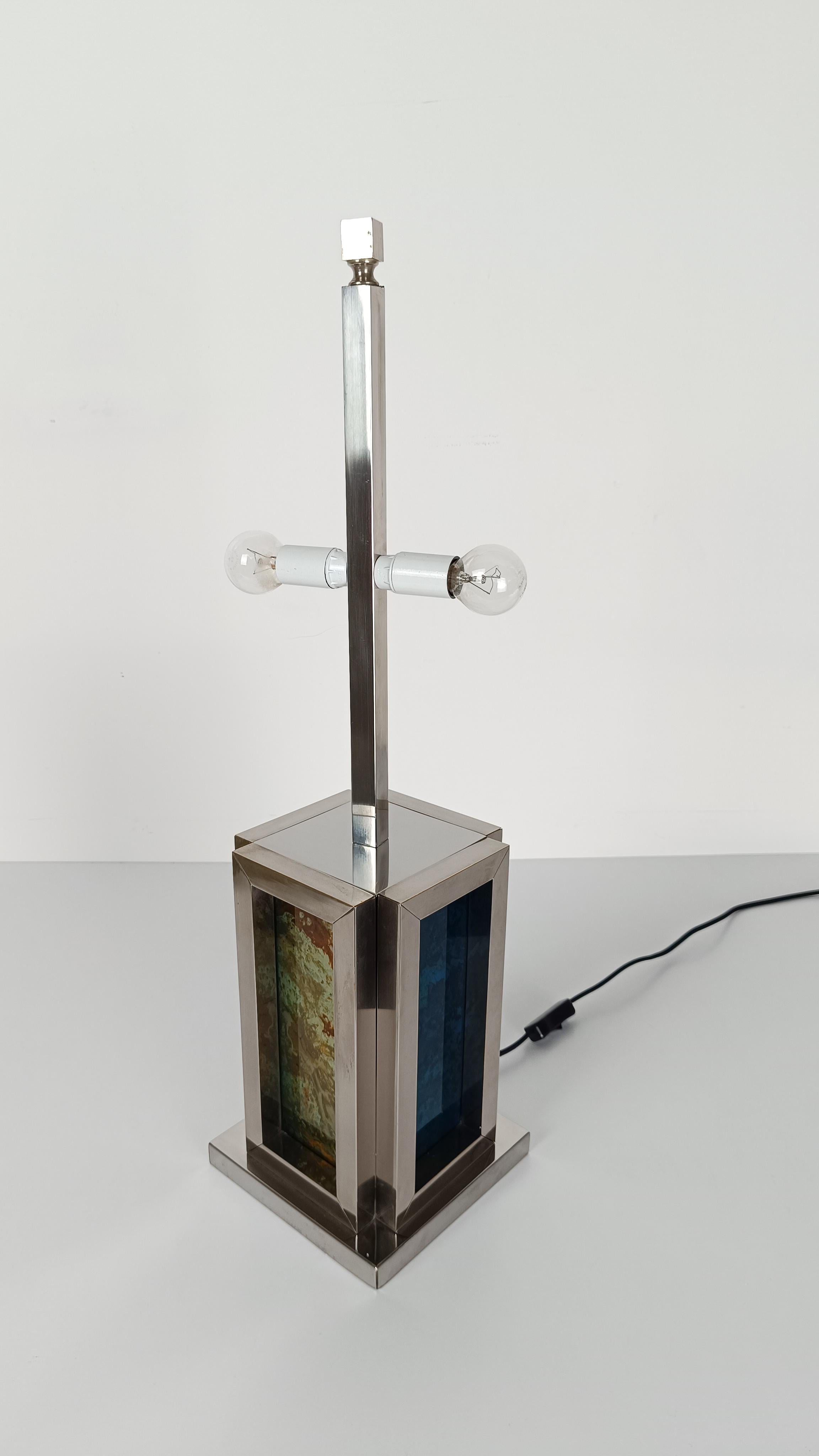 Romeo Rega Table Lamp in Chrome and Lucite Faux Marble Lucite, Italy 1970s For Sale 4