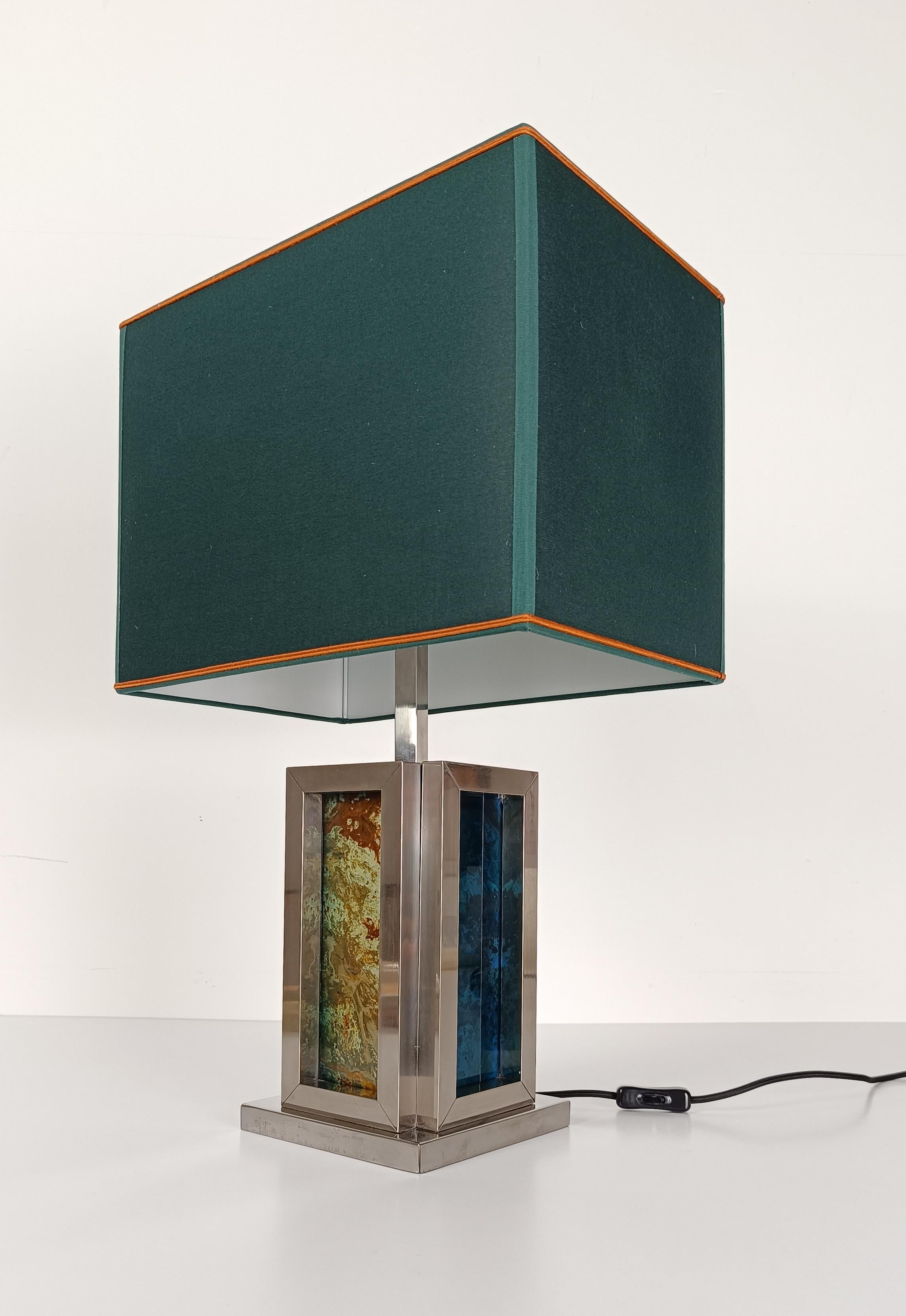 Romeo Rega Table Lamp in Chrome and Lucite Faux Marble Lucite, Italy 1970s For Sale 9
