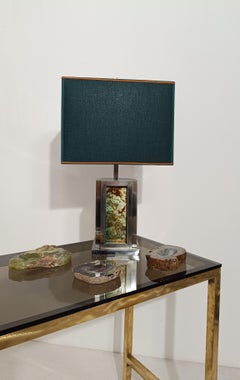 Romeo Rega Table Lamp in Chrome and Lucite Faux Marble Lucite, Italy 1970s