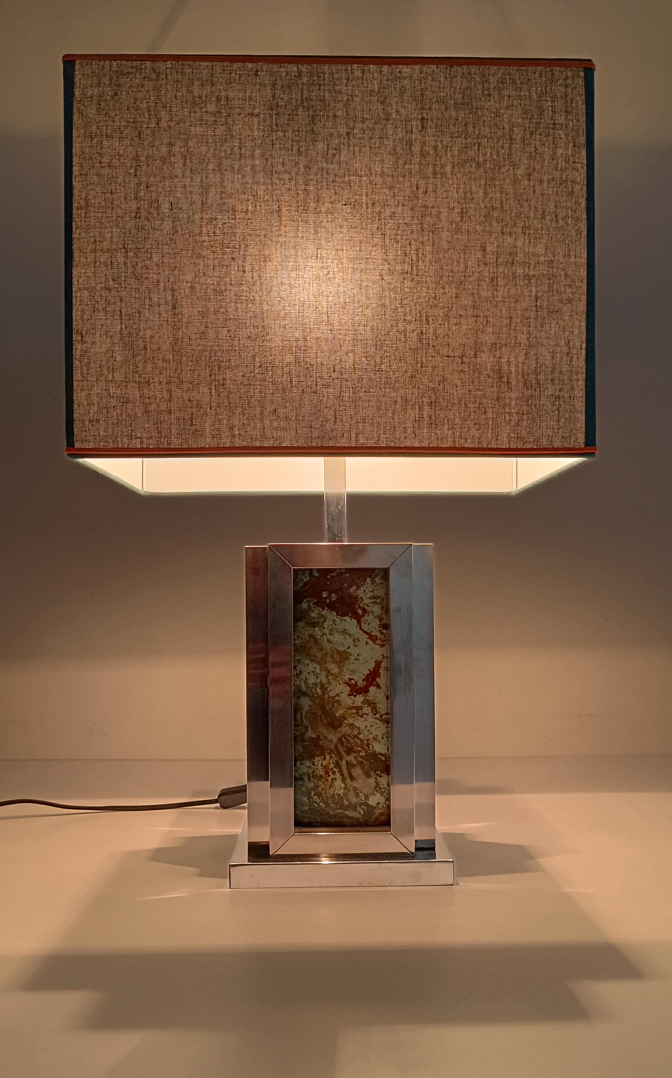 Romeo Rega Table Lamp in Chrome and Lucite Faux Marble Lucite, Italy 1970s For Sale 13