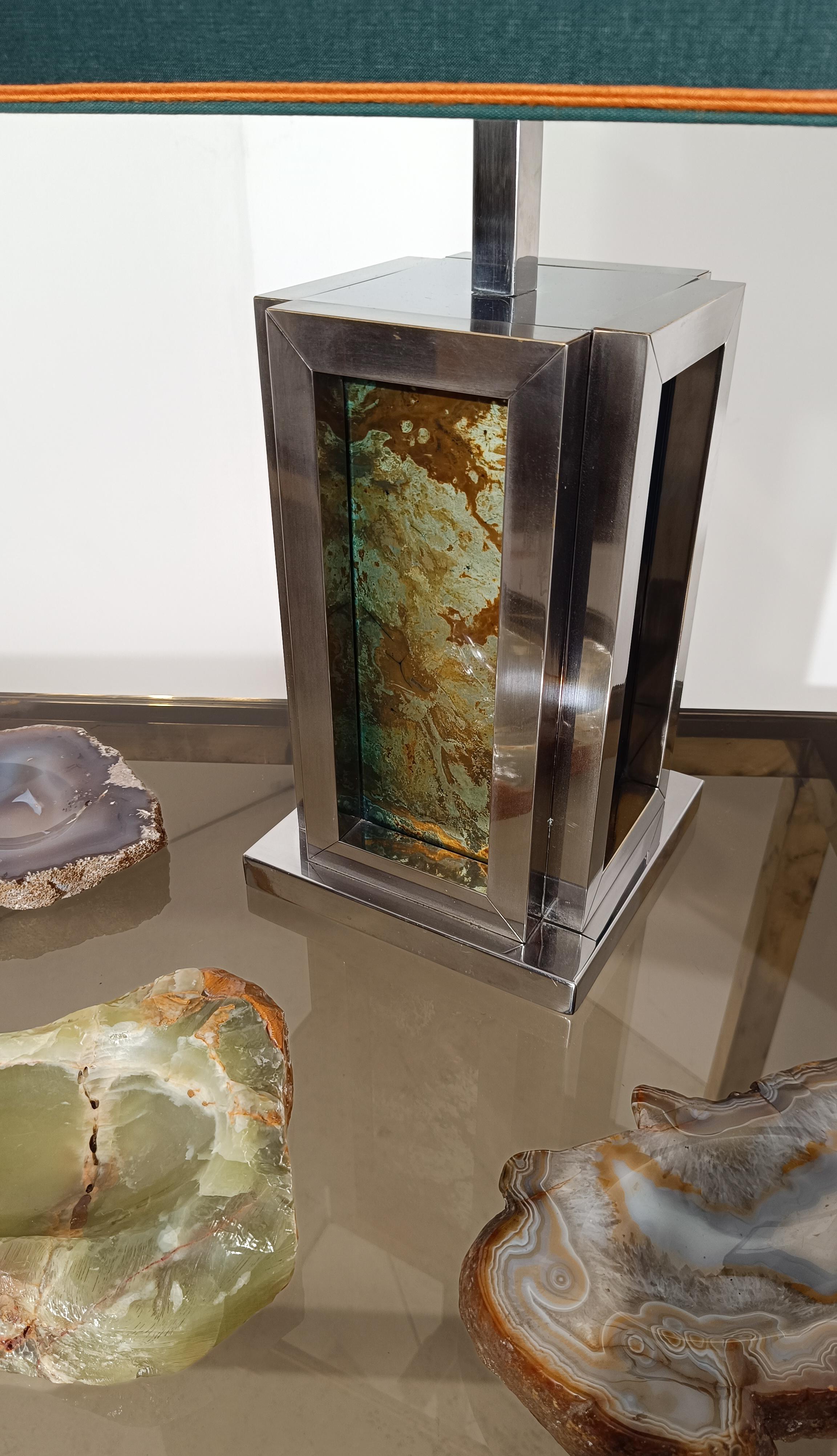 Mid-Century Modern Romeo Rega Table Lamp in Chrome and Lucite Faux Marble Lucite, Italy 1970s For Sale