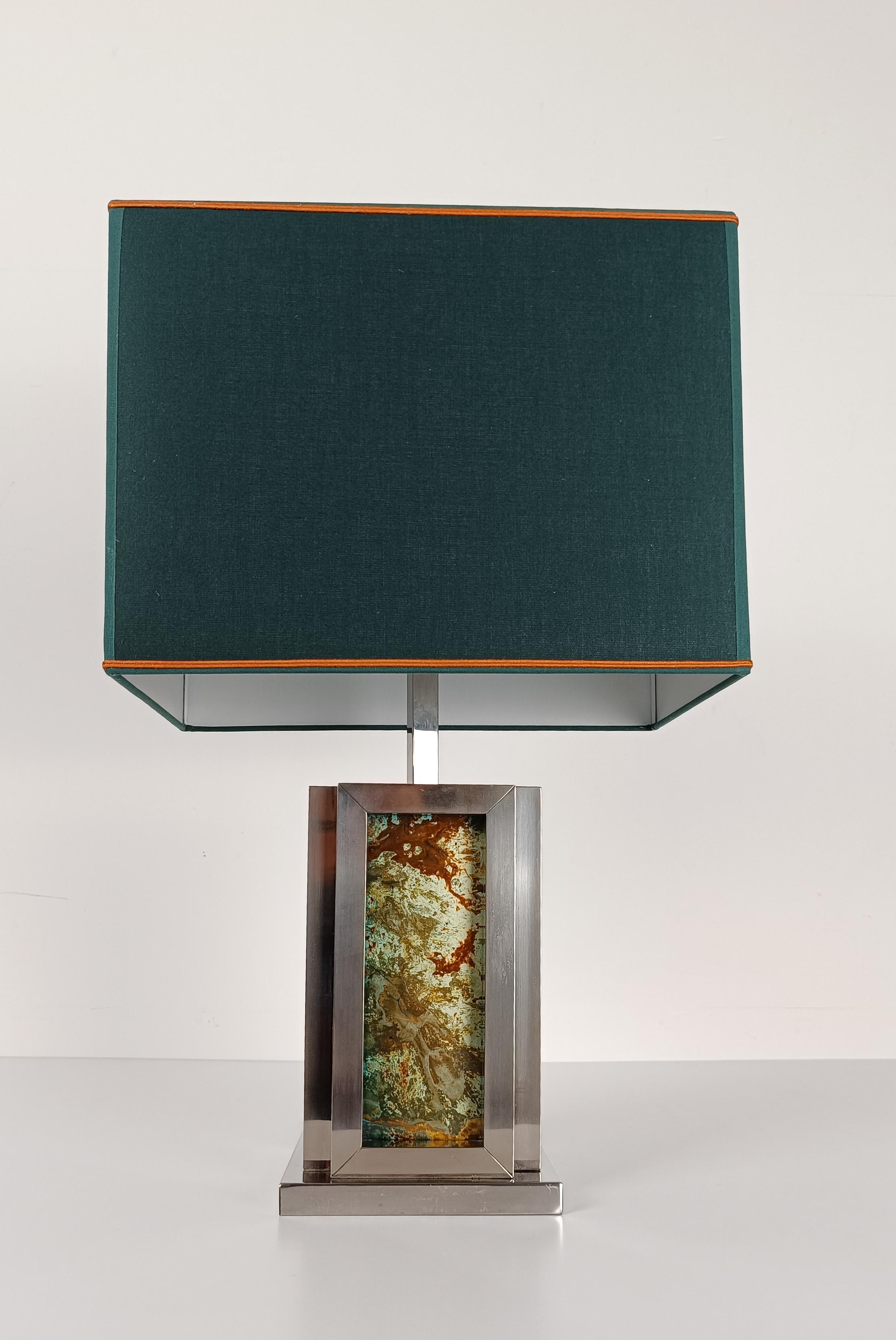 20th Century Romeo Rega Table Lamp in Chrome and Lucite Faux Marble Lucite, Italy 1970s For Sale