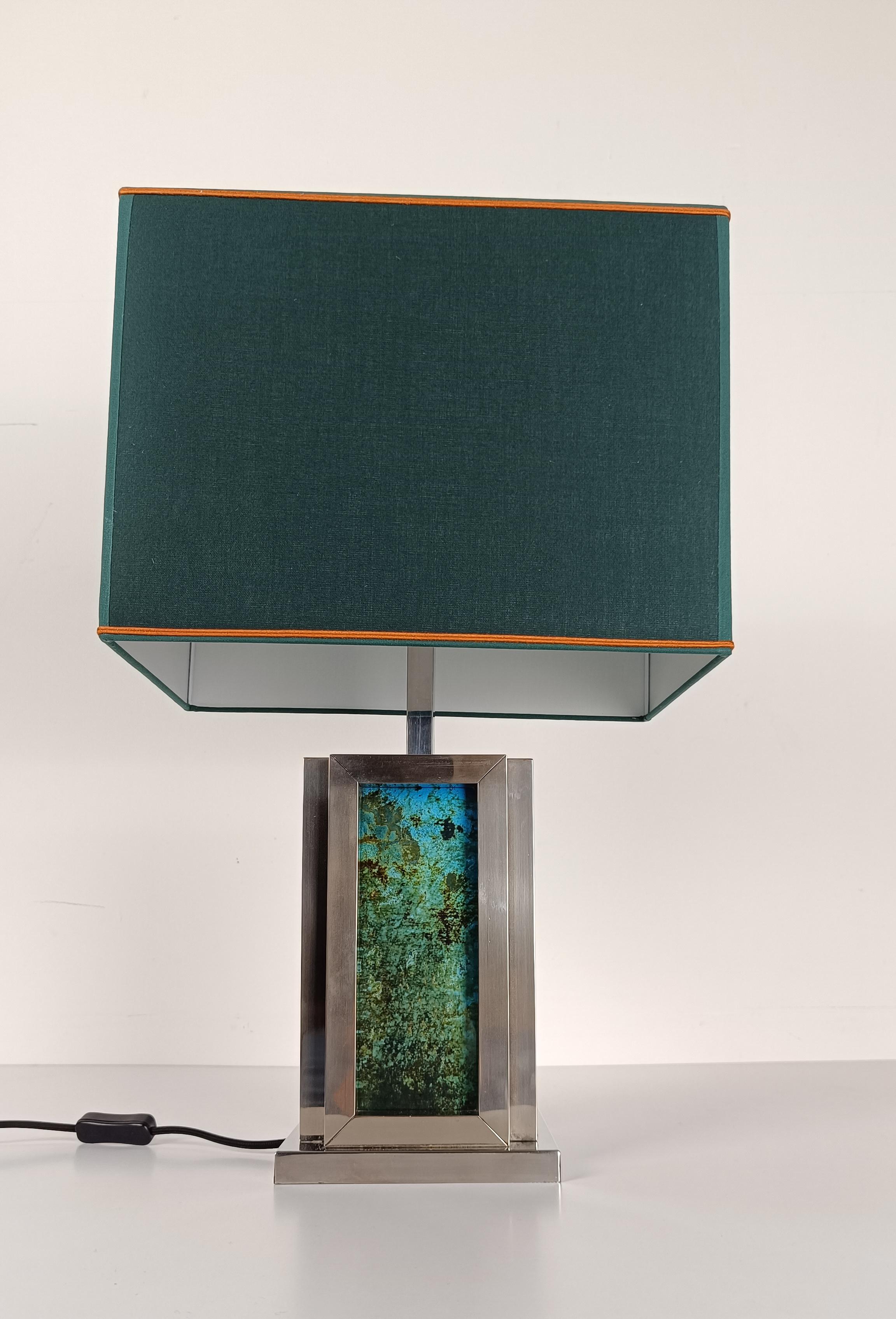 Romeo Rega Table Lamp in Chrome and Lucite Faux Marble Lucite, Italy 1970s For Sale 1