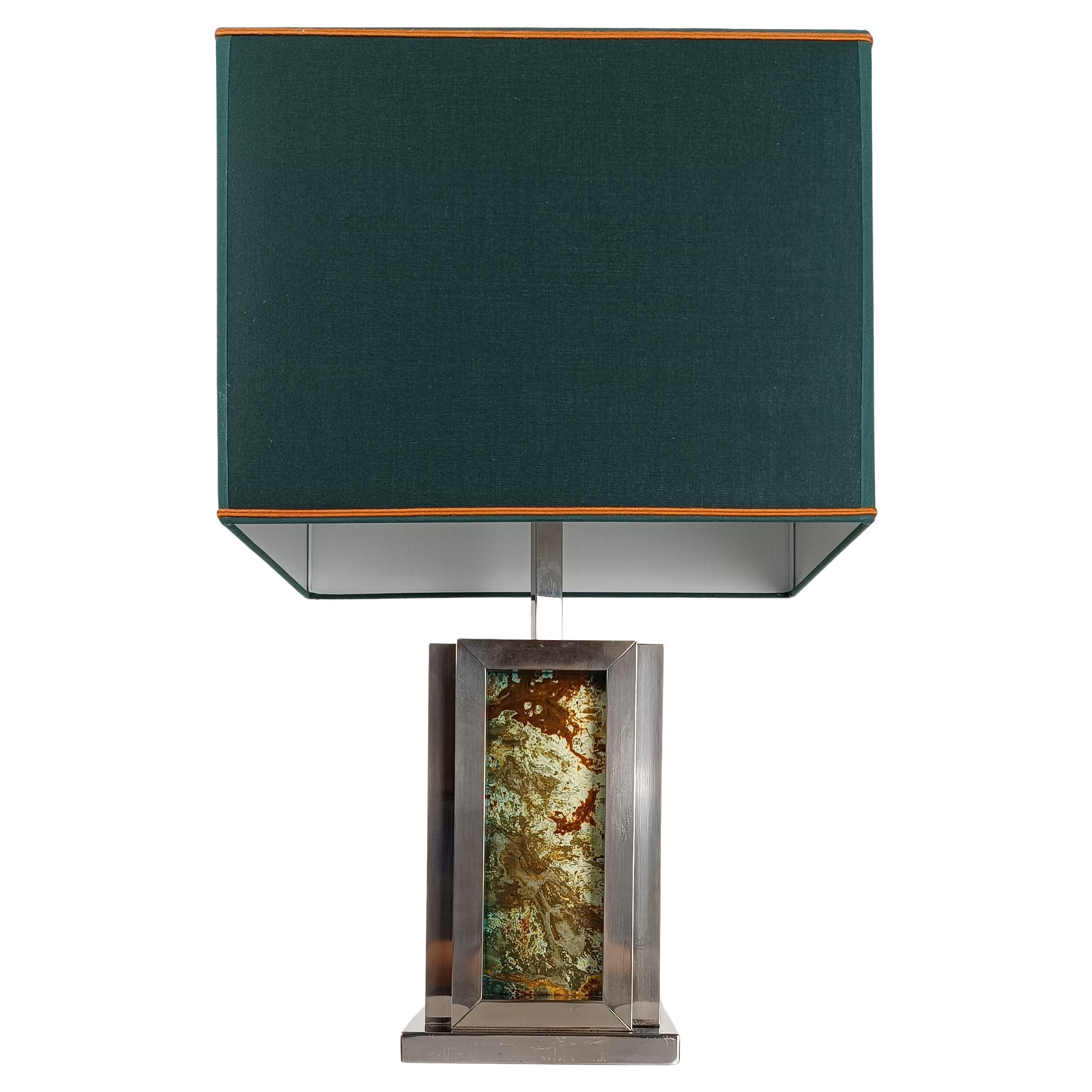 Romeo Rega Table Lamp in Chrome and Lucite Faux Marble Lucite, Italy 1970s