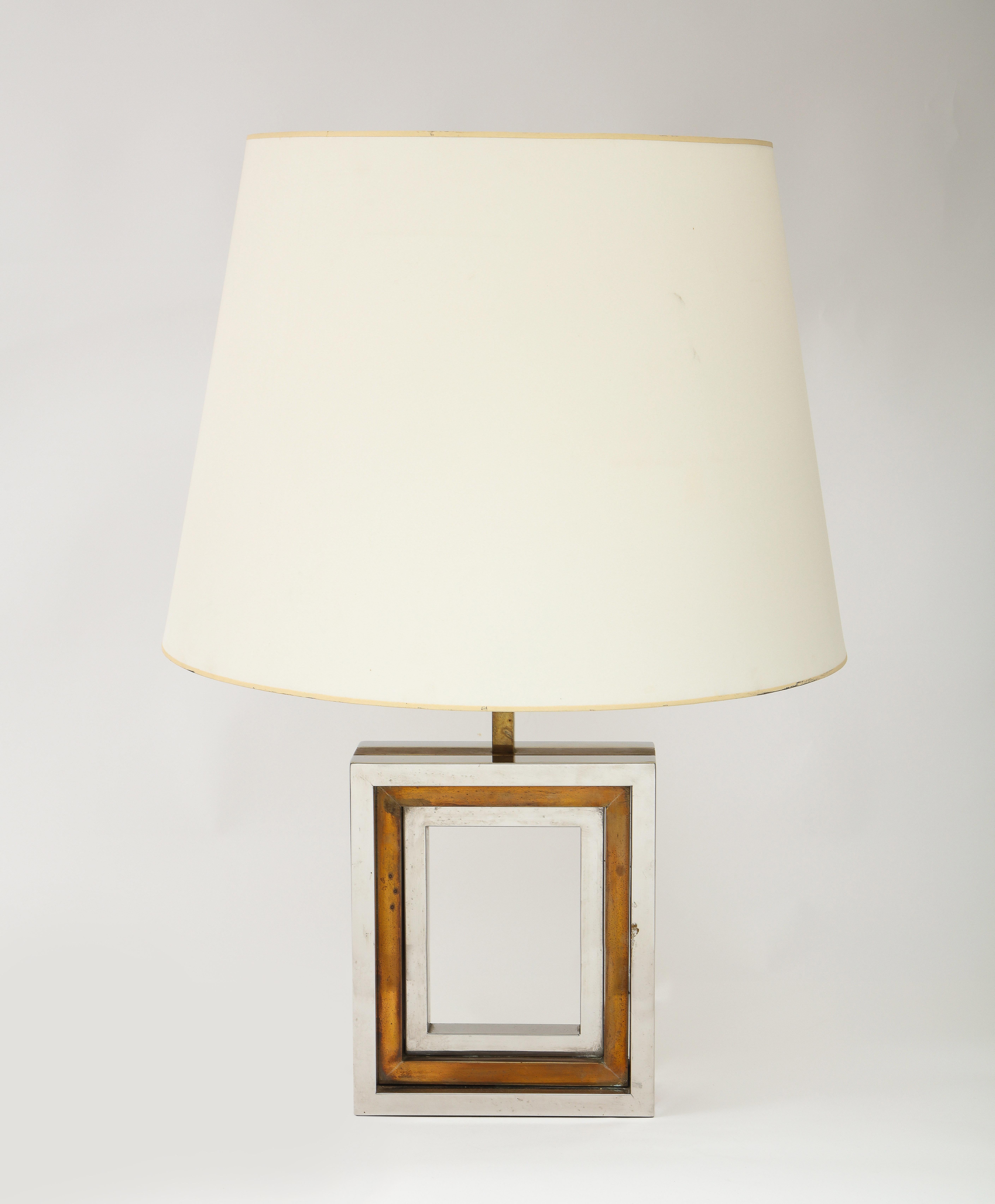 Large two-tone lamp by Romeo Rega. The base only 10x4x20. Shade is for photographic purposes but one can be provided on request.