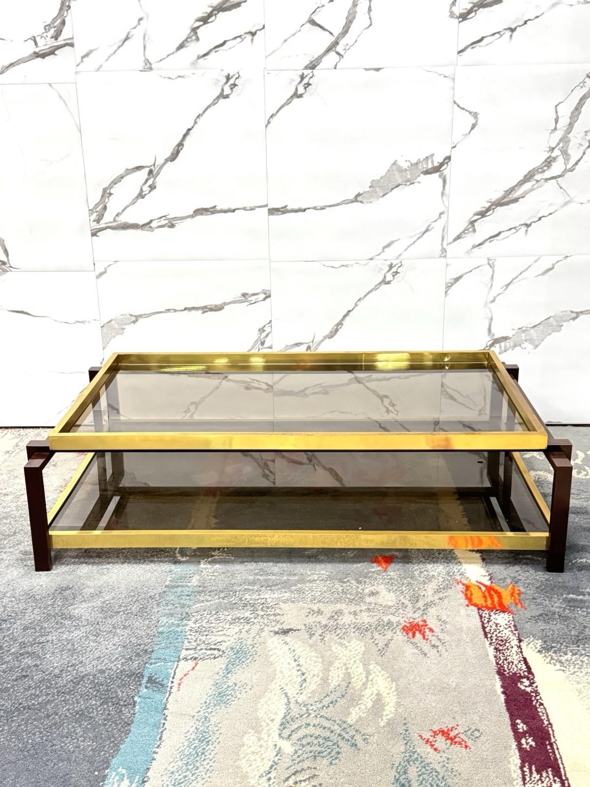 Italian Romeo Rega Tavolo Da Salotto Hollywood Regency Anni ‘70 Geometric Metallo Dorato For Sale