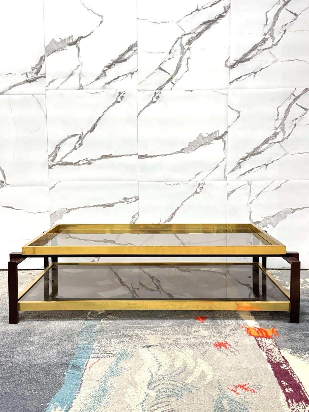 Romeo Rega Tavolo Da Salotto Hollywood Regency Anni ‘70 Geometric Metallo Dorato In Excellent Condition For Sale In Taranto, IT