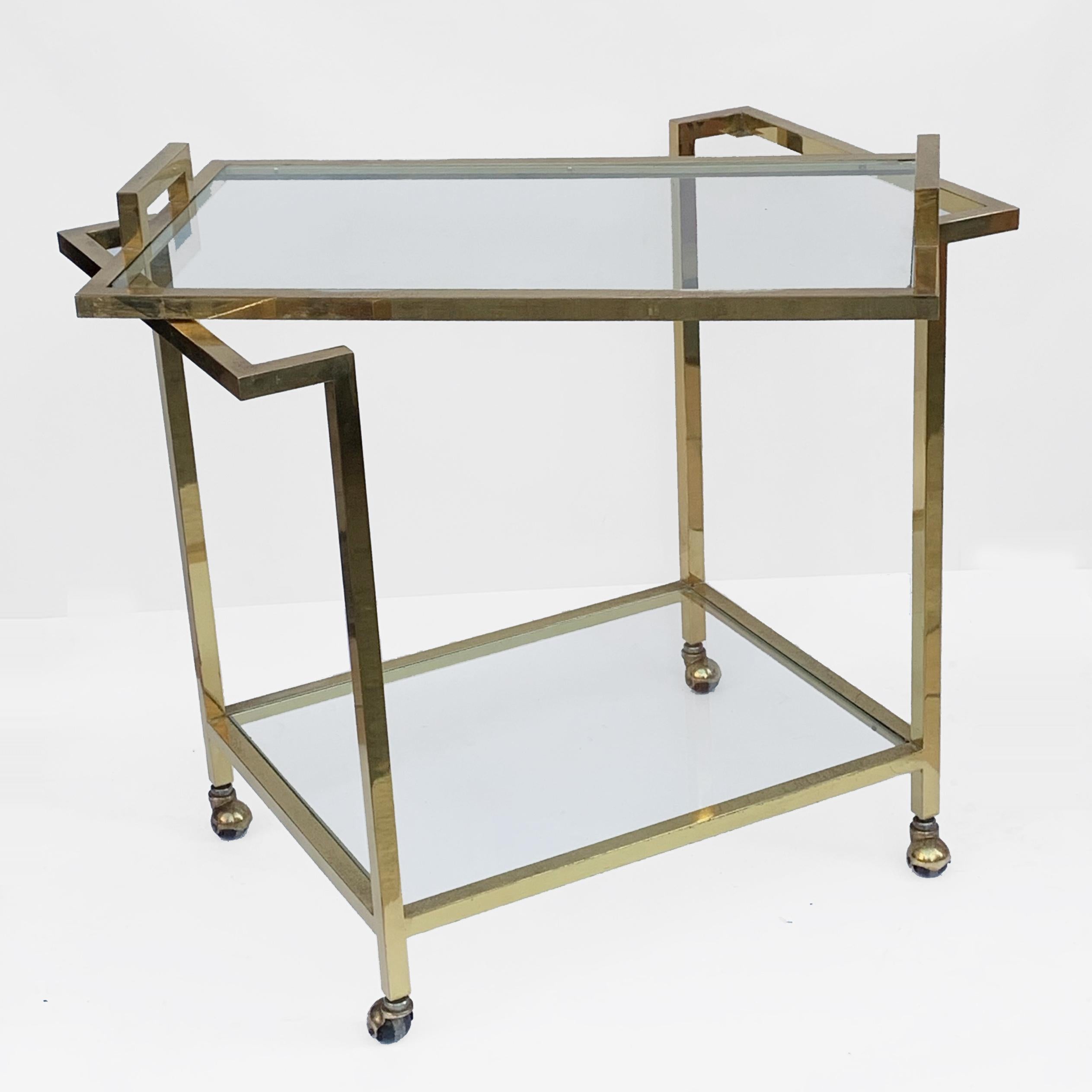 Romeo Rega style Trolley with Service Tray, Gilded Brass and Glass, Italy, 1980s For Sale 6