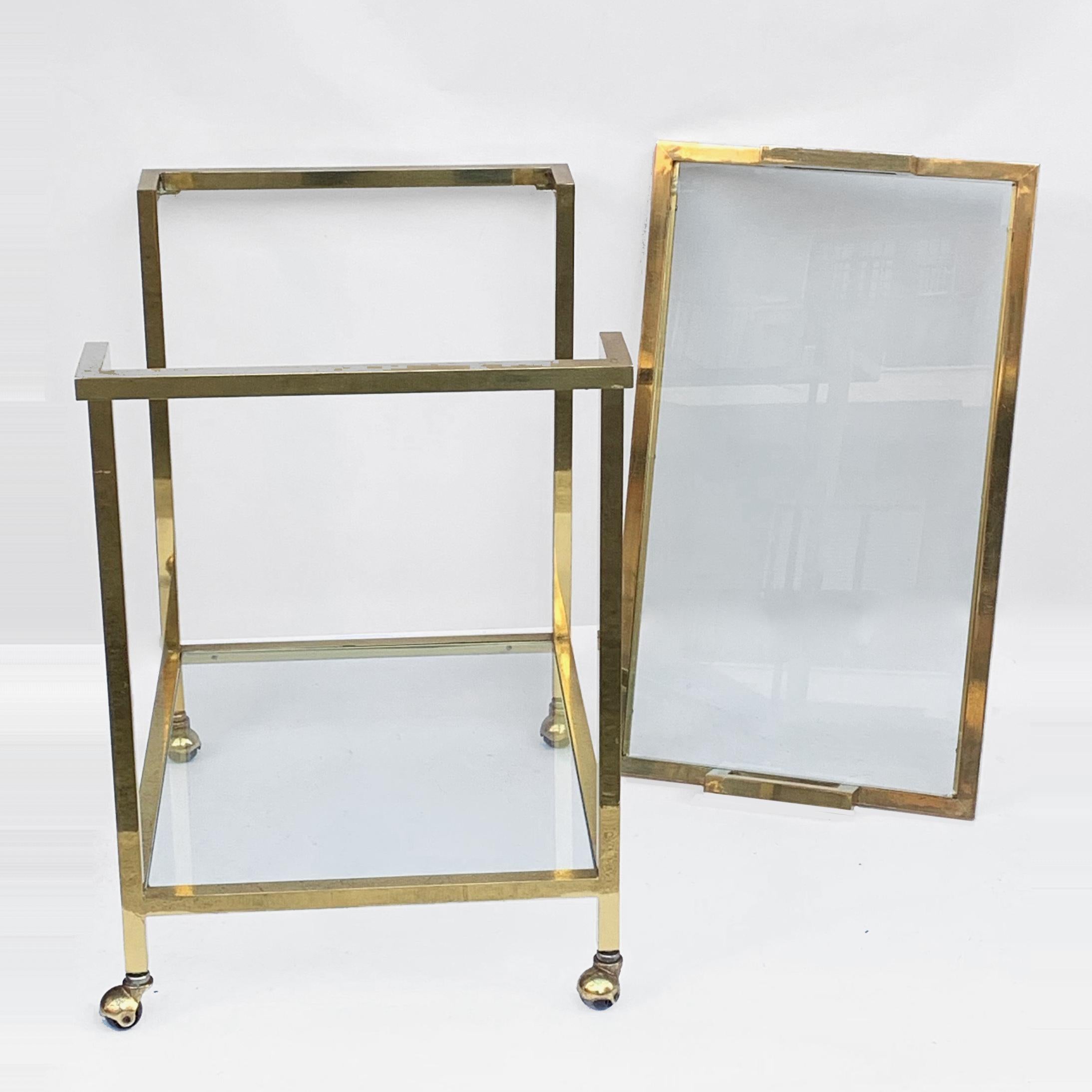 Romeo Rega style Trolley with Service Tray, Gilded Brass and Glass, Italy, 1980s For Sale 7