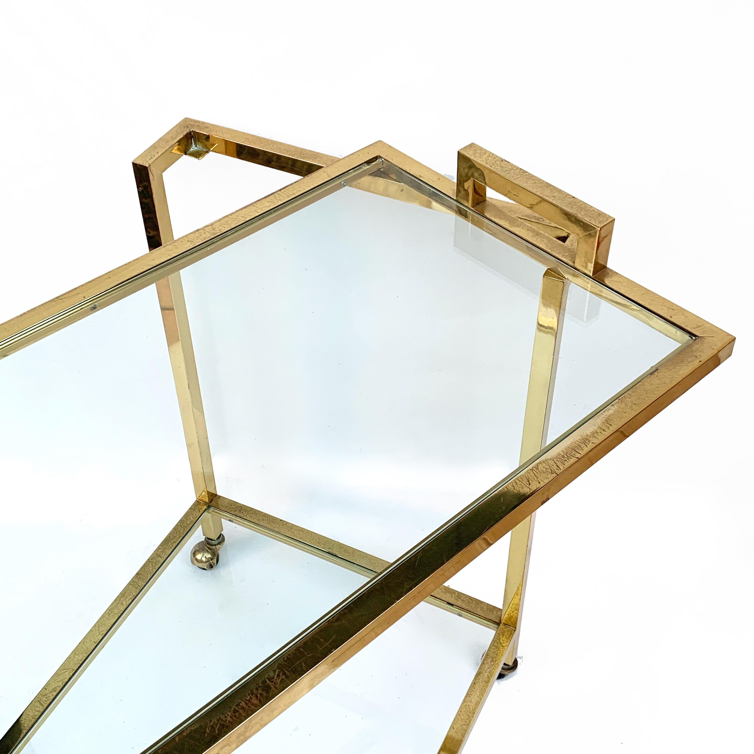 Romeo Rega style Trolley with Service Tray, Gilded Brass and Glass, Italy, 1980s For Sale 8