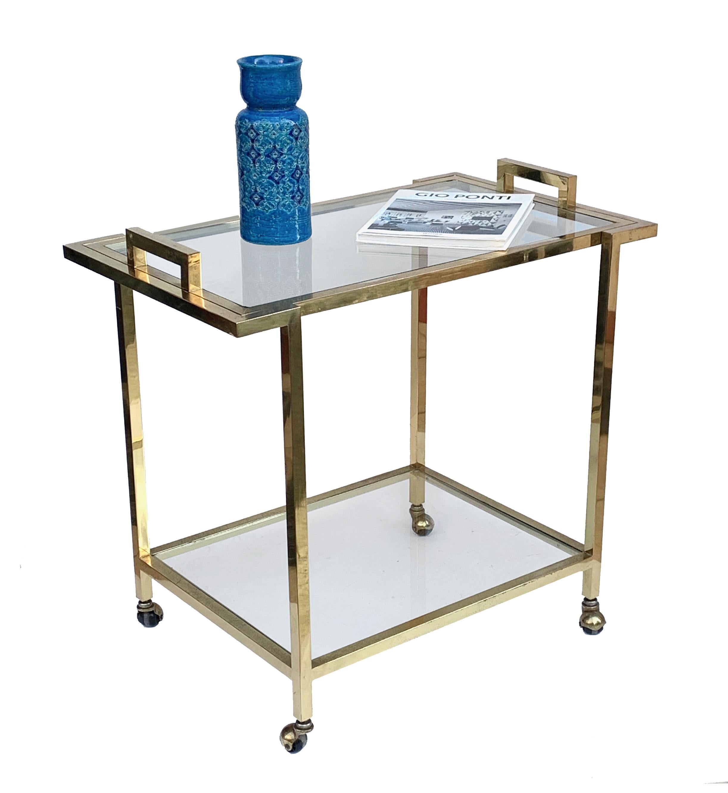 Romeo Rega style Trolley with Service Tray, Gilded Brass and Glass, Italy, 1980s For Sale 10