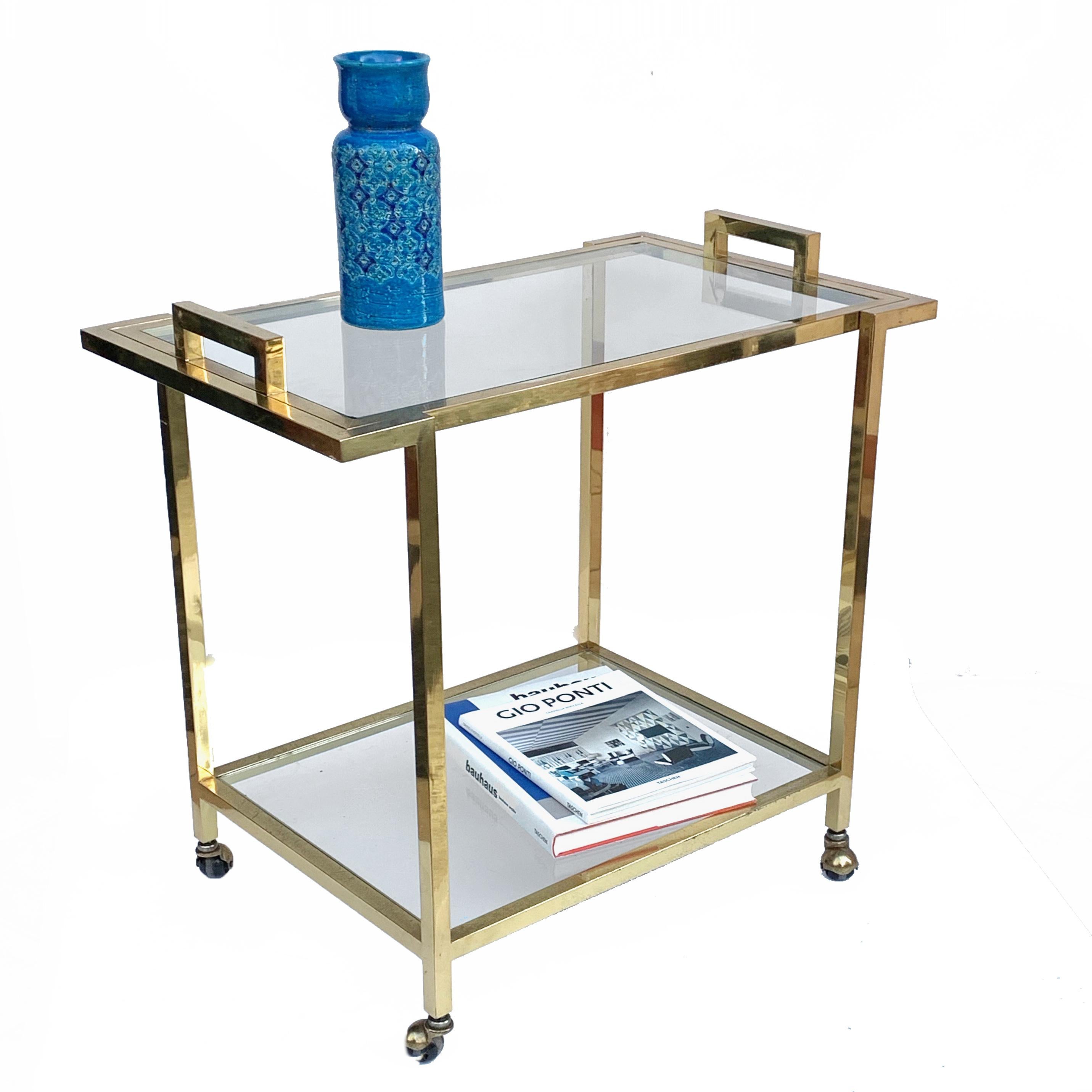 Romeo Rega style Trolley with Service Tray, Gilded Brass and Glass, Italy, 1980s For Sale 11