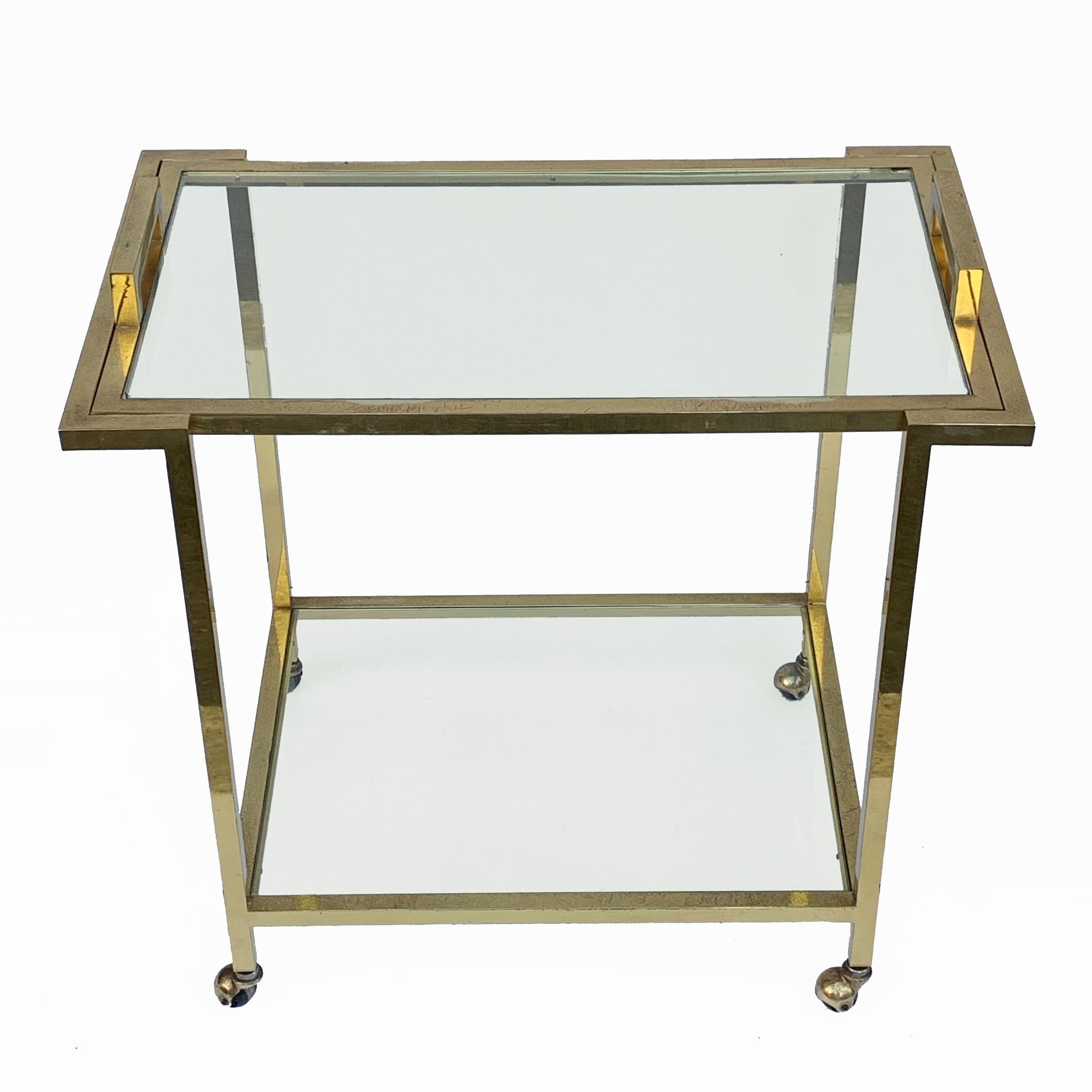 Romeo Rega style Trolley with Service Tray, Gilded Brass and Glass, Italy, 1980s For Sale 2