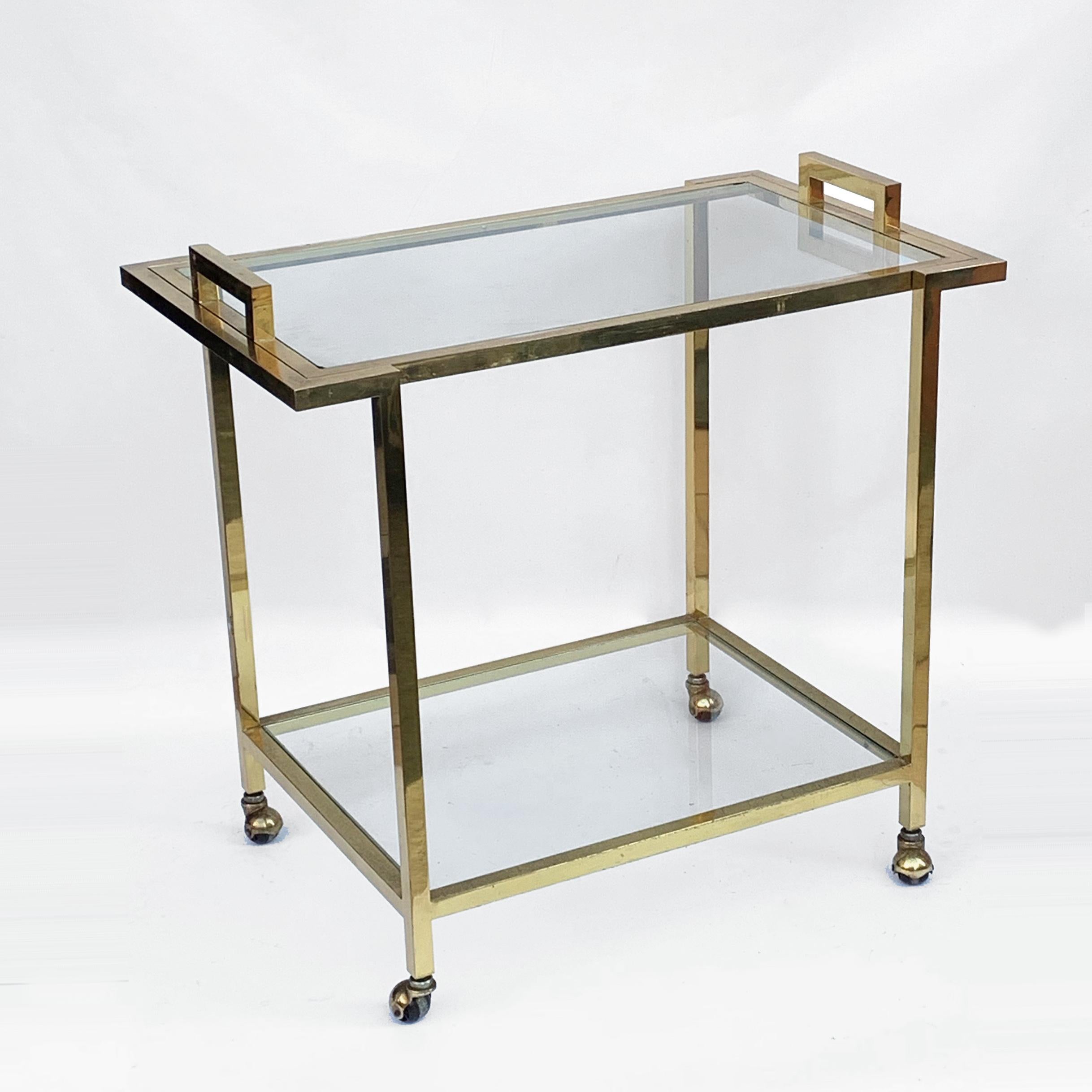 Romeo Rega style Trolley with Service Tray, Gilded Brass and Glass, Italy, 1980s For Sale 3