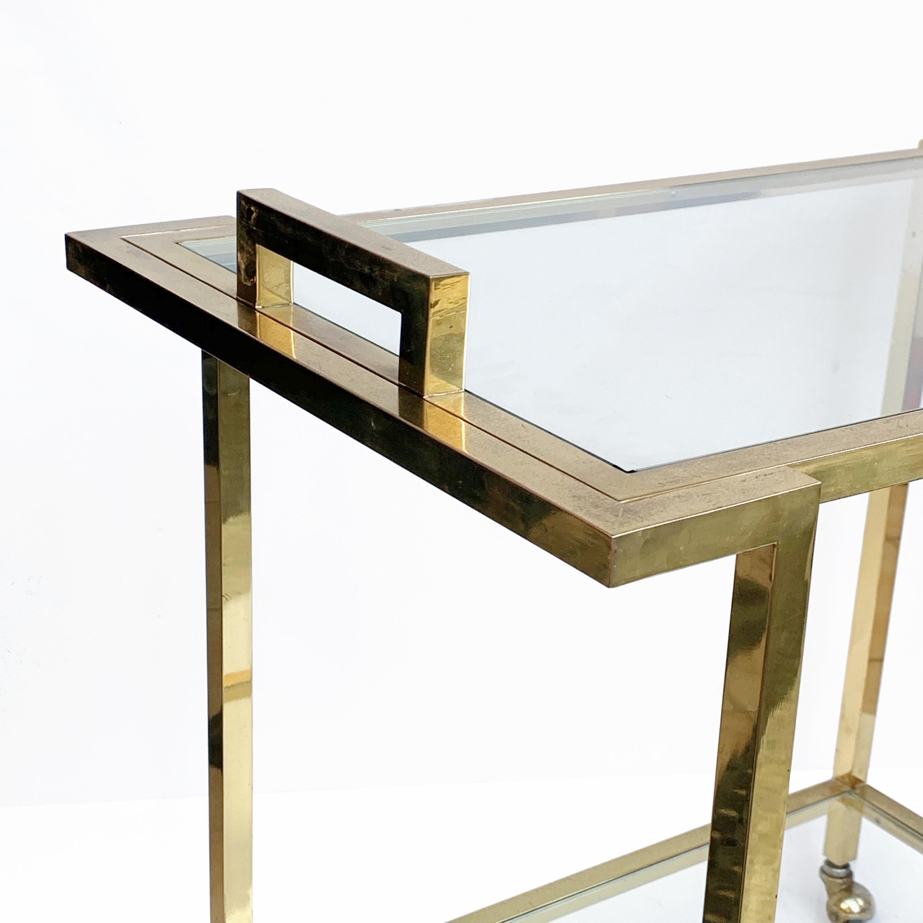 Romeo Rega style Trolley with Service Tray, Gilded Brass and Glass, Italy, 1980s For Sale 4