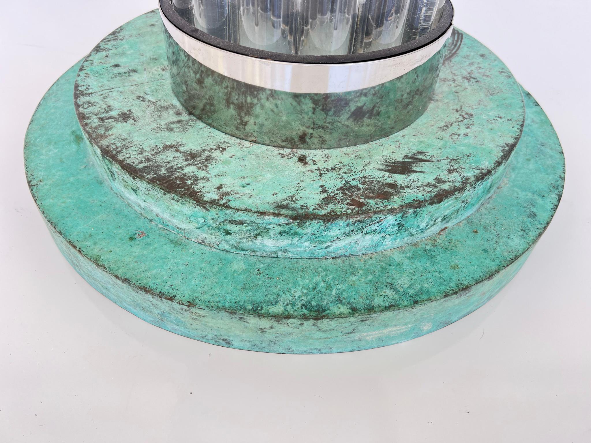 Romeo Rega Verdigris and Lucite Pedestal Table Base with Glass Top For Sale 6