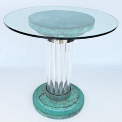 Romeo Rega Verdigris and Lucite Pedestal Table Base with Glass Top