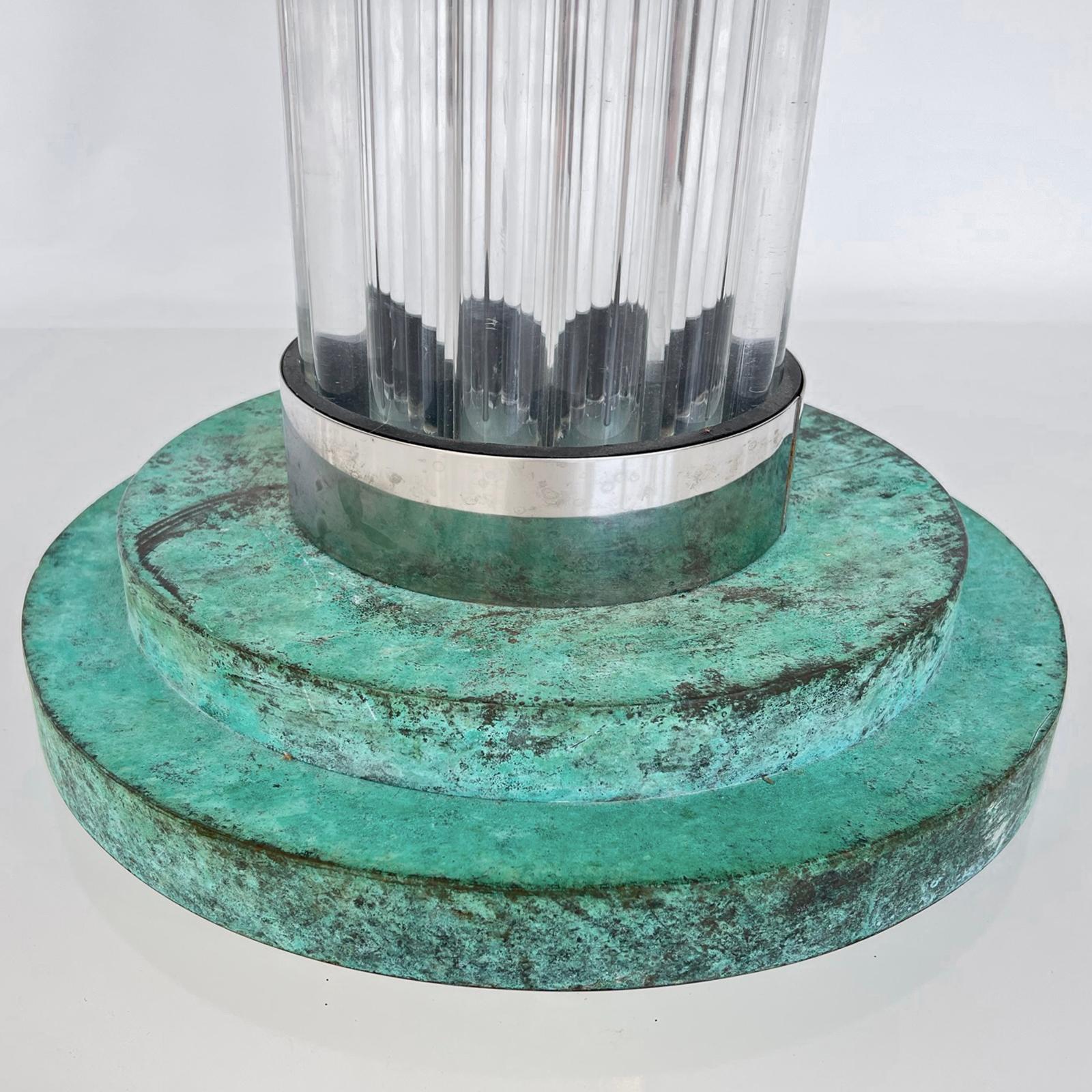 Late 20th Century Romeo Rega Verdigris and Lucite Pedestal Table Base with Glass Top For Sale