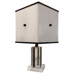 Romeo Rega Vintage Acrylic, Plexiglass and Brass Table Lamp, 1960s