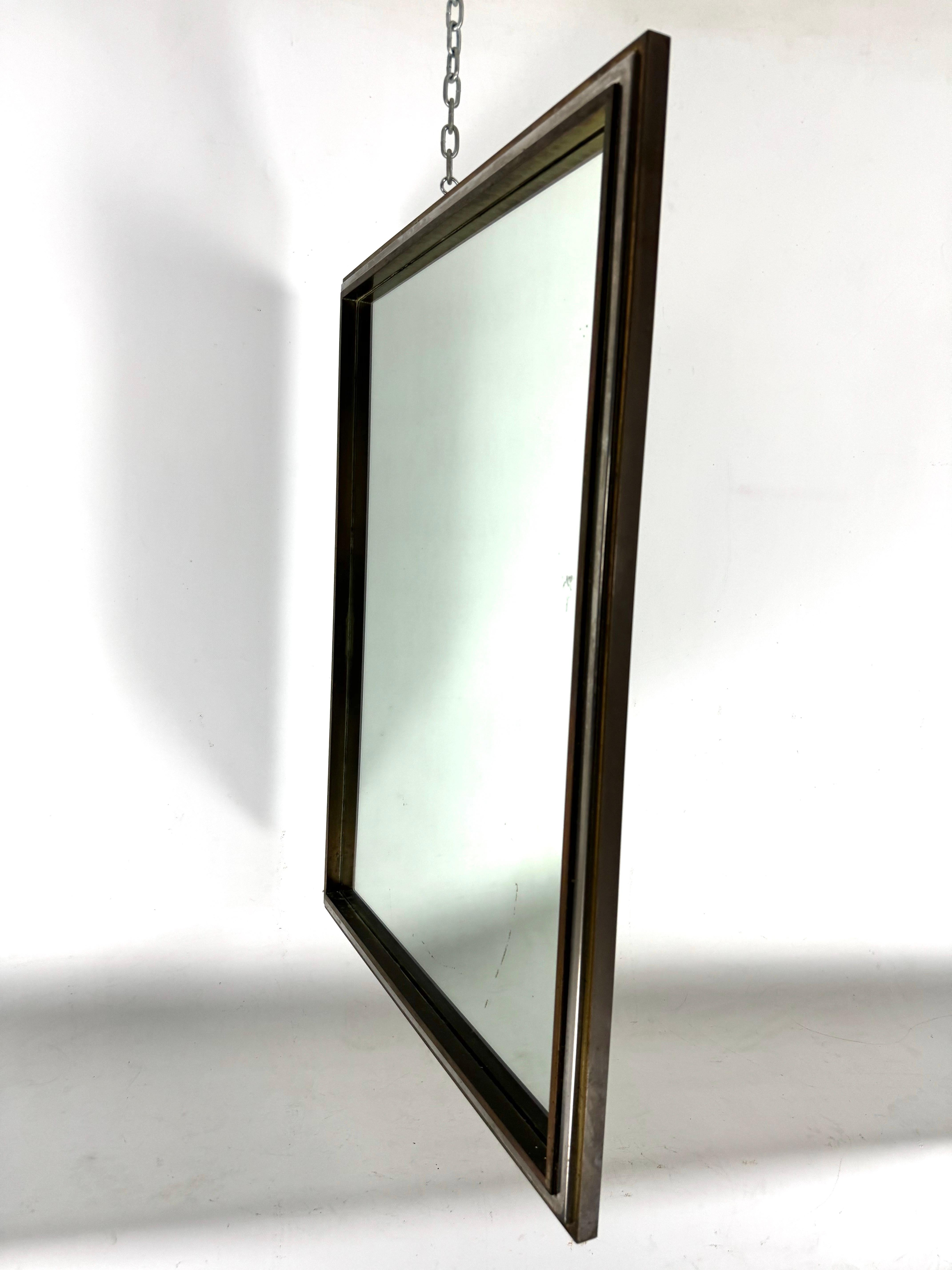 Romeo Rega, vintage mirror with double brass frame and chrome. Italy 1970s For Sale 5