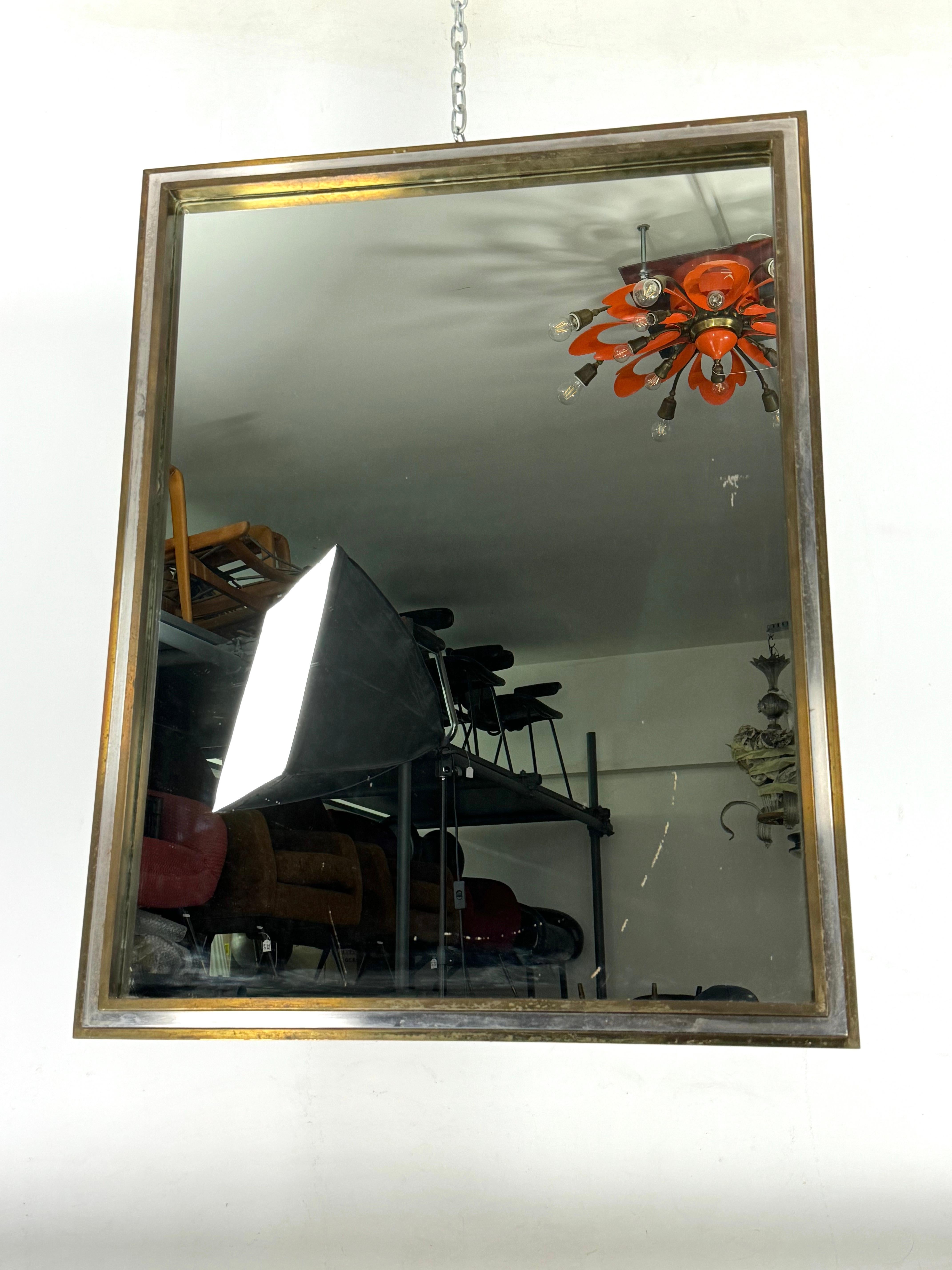 Romeo Rega, vintage mirror with double brass frame and chrome. Italy 1970s For Sale 6