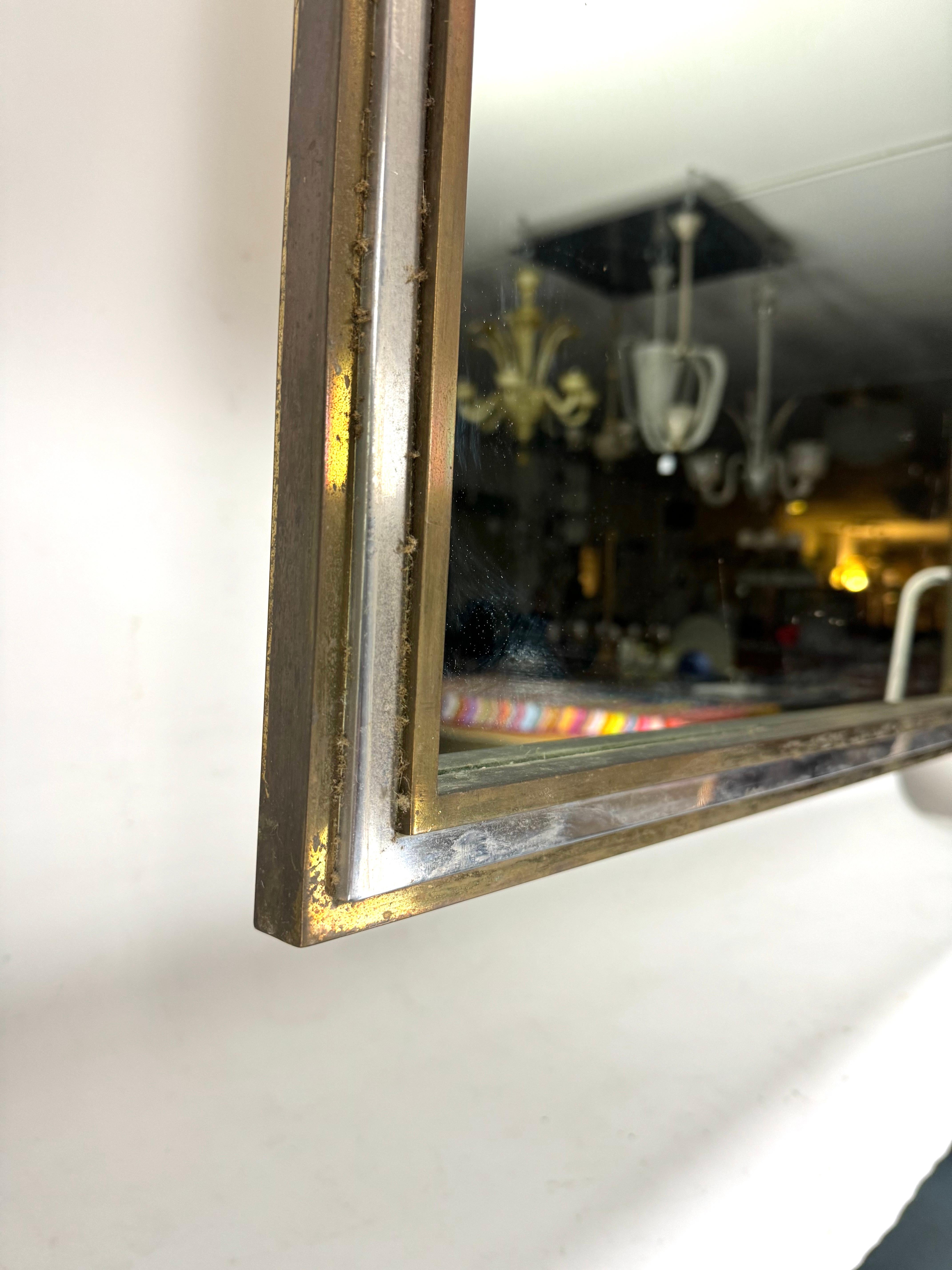 Romeo Rega, vintage mirror with double brass frame and chrome. Italy 1970s For Sale 1