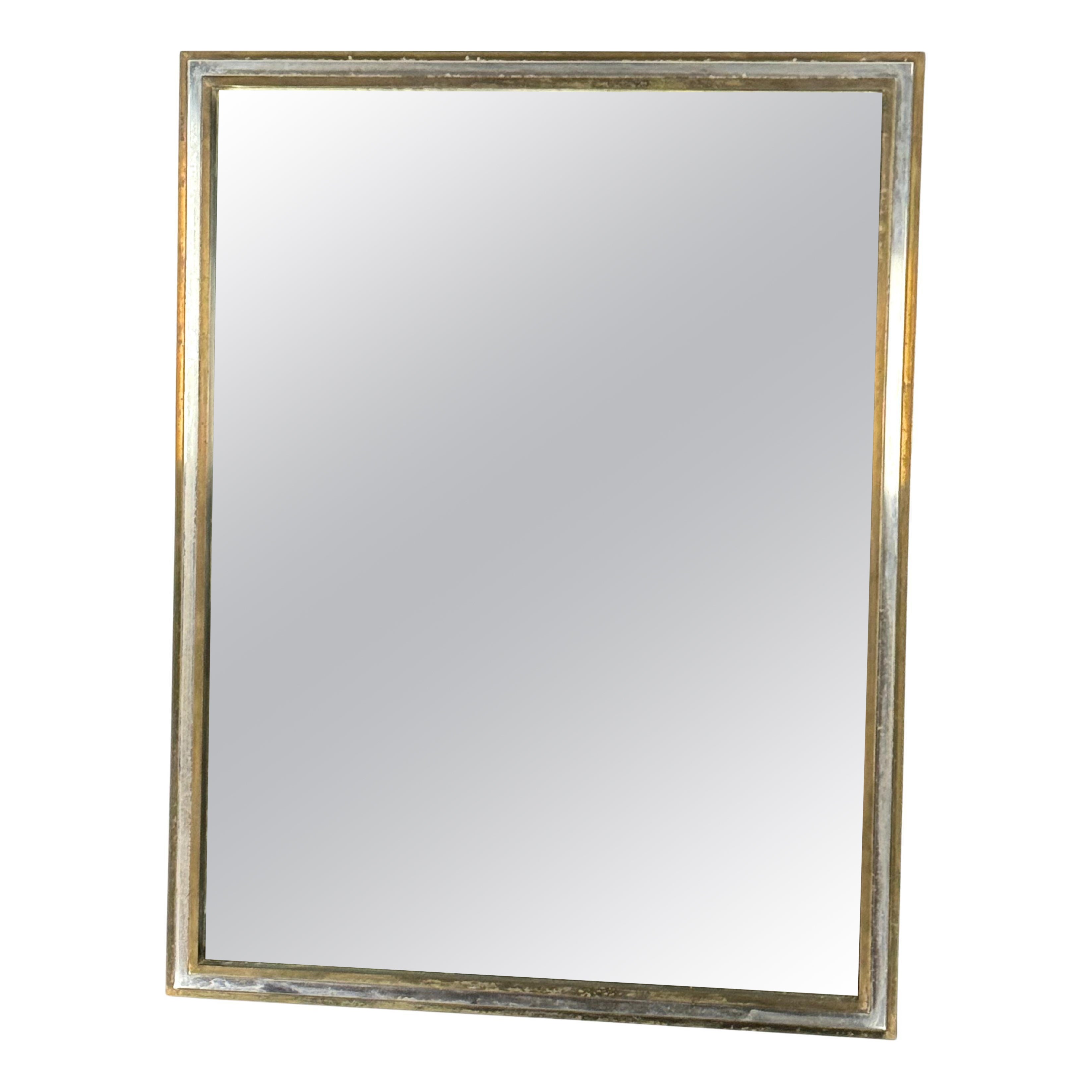 Miroir vintage Romeo Rega avec double cadre en laiton et chrome. Italie 1970