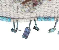Texas Teal and Tan Woven Fiber Art Tapestry with Copper and Wood Accents