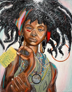 "I Woke Up Worthy" Black Girl holding handwritten affirmations, confidence