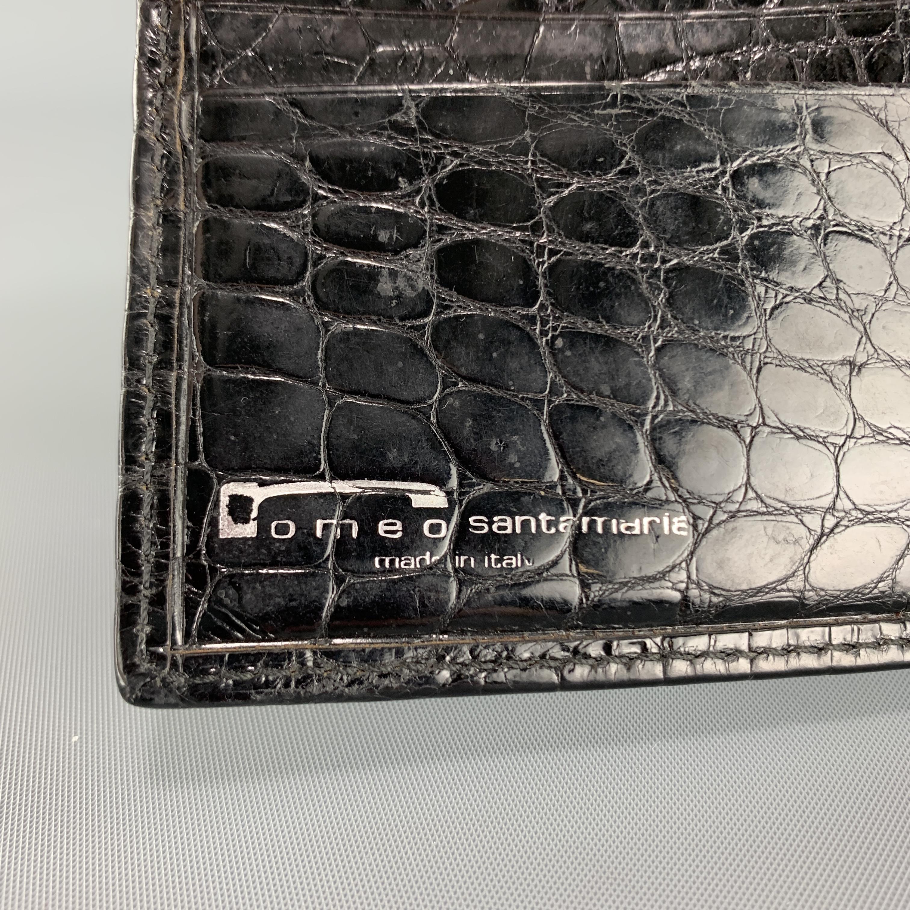 ROMEO SANTAMARIA Textured Alligator Black Leather Bifold Wallet In Good Condition In San Francisco, CA