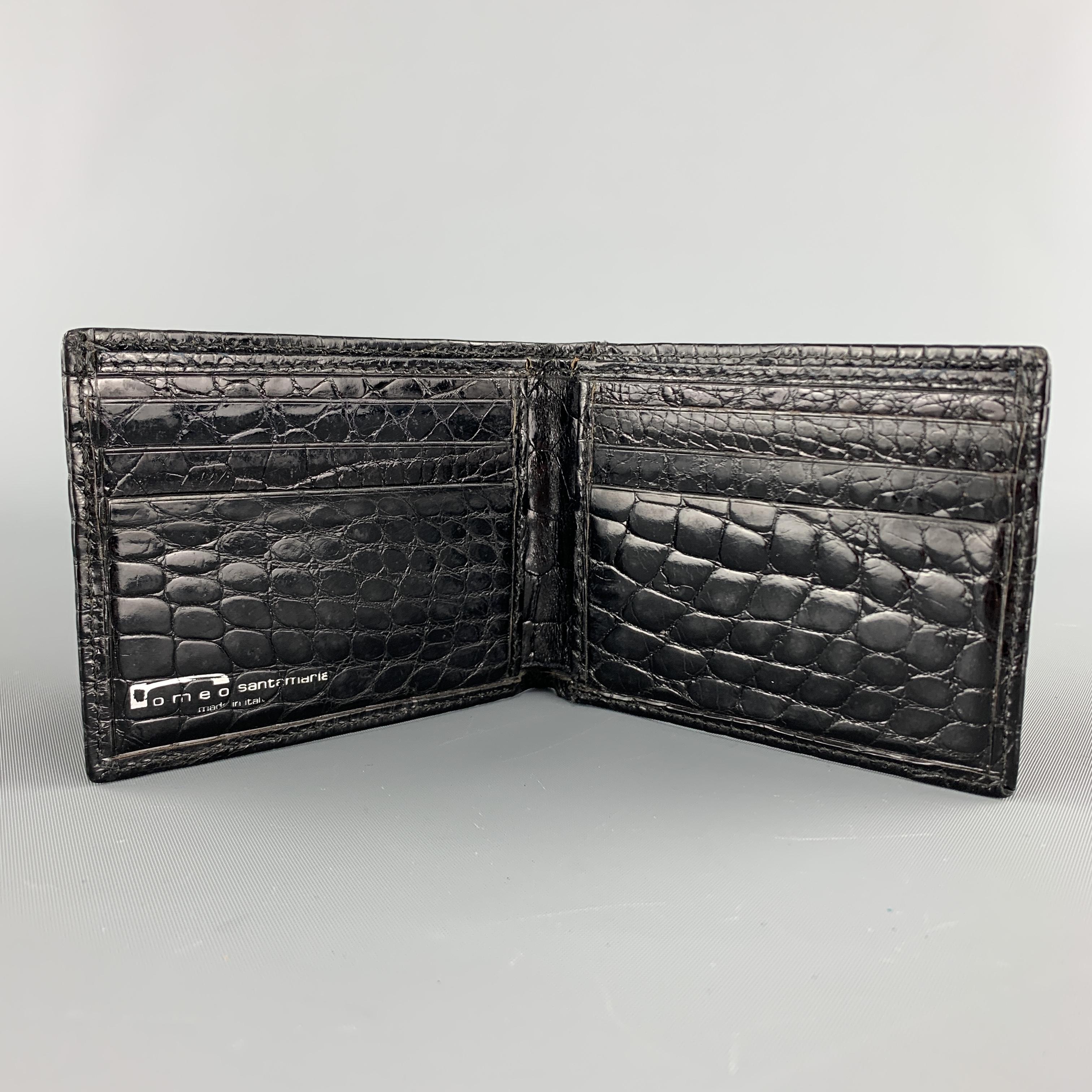 Women's or Men's ROMEO SANTAMARIA Textured Alligator Black Leather Bifold Wallet