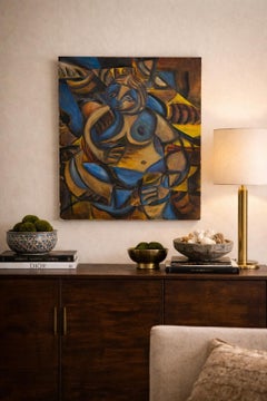 Romeo Tabuena Signed 1983 Abstract Figurative Oil on Canvas Filipino Art