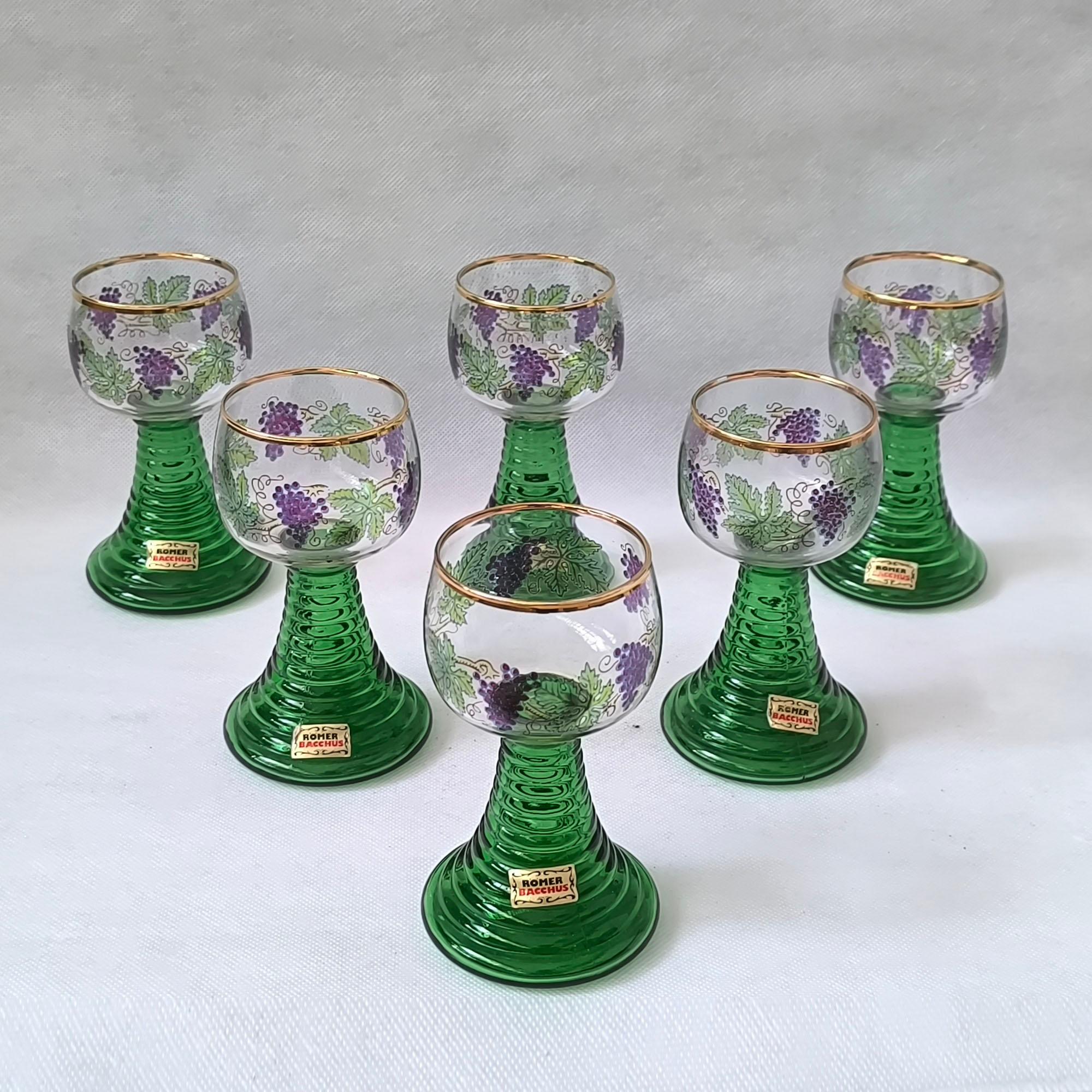 Mid-Century Modern Römer Bacchus Wine Aperitif Glasses - Set of Six - Germany, Mid 20th Century For Sale