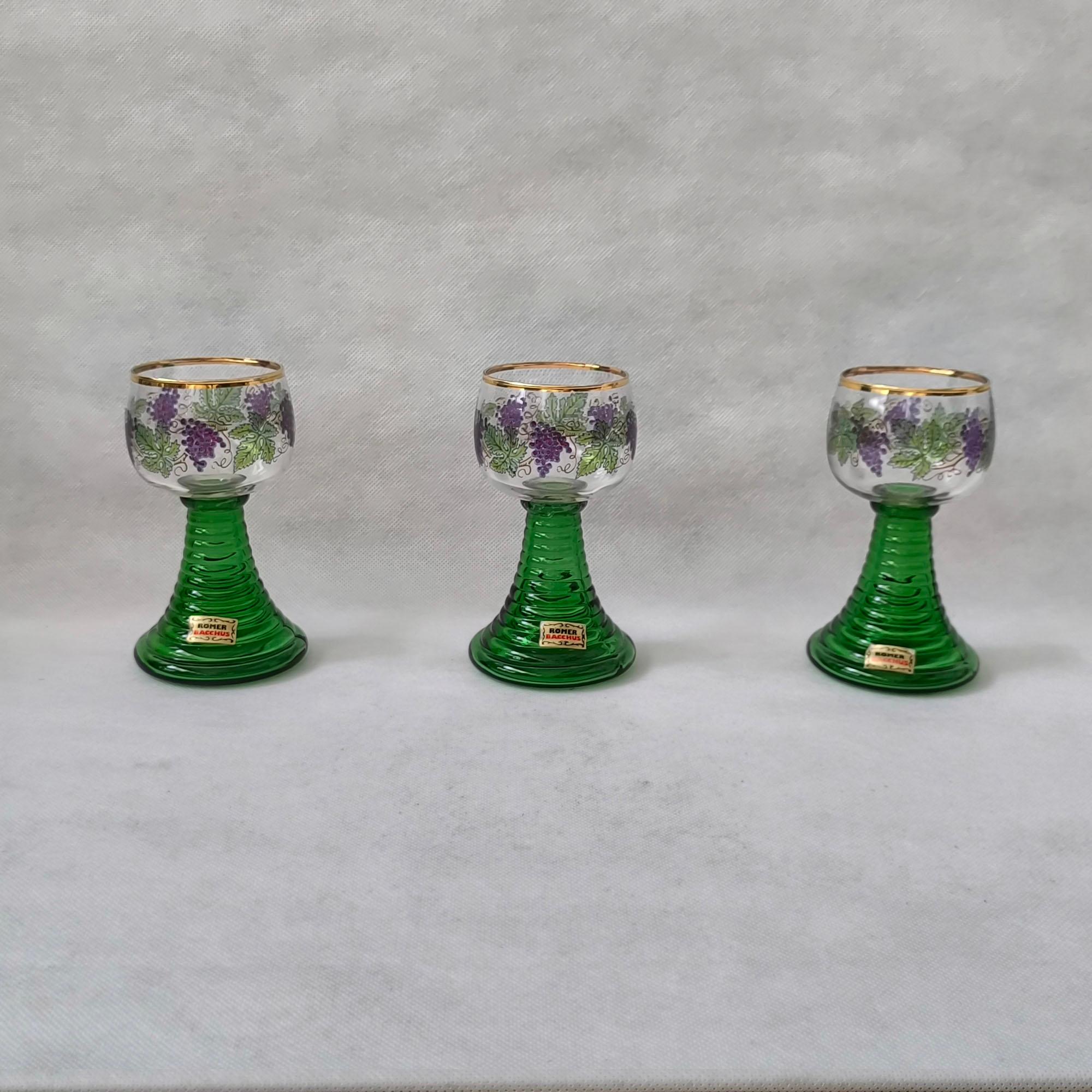 Enameled Römer Bacchus Wine Aperitif Glasses - Set of Six - Germany, Mid 20th Century For Sale